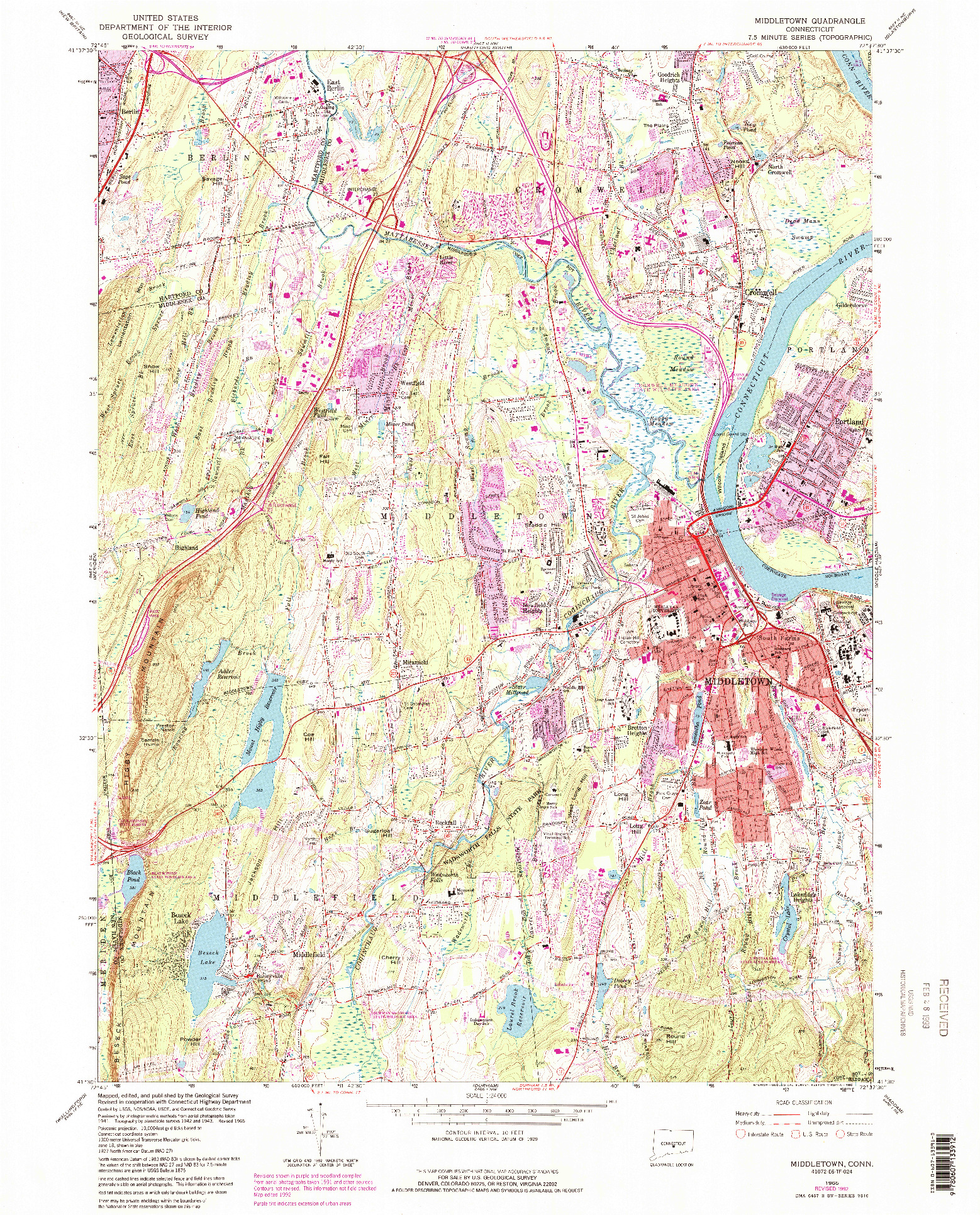 USGS 1:24000-SCALE QUADRANGLE FOR MIDDLETOWN, CT 1965