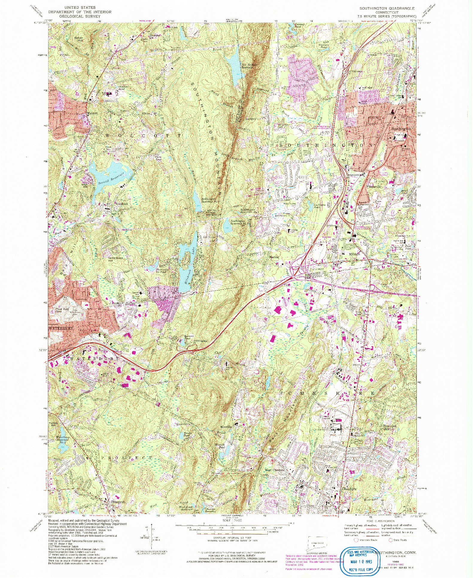 USGS 1:24000-SCALE QUADRANGLE FOR SOUTHINGTON, CT 1968