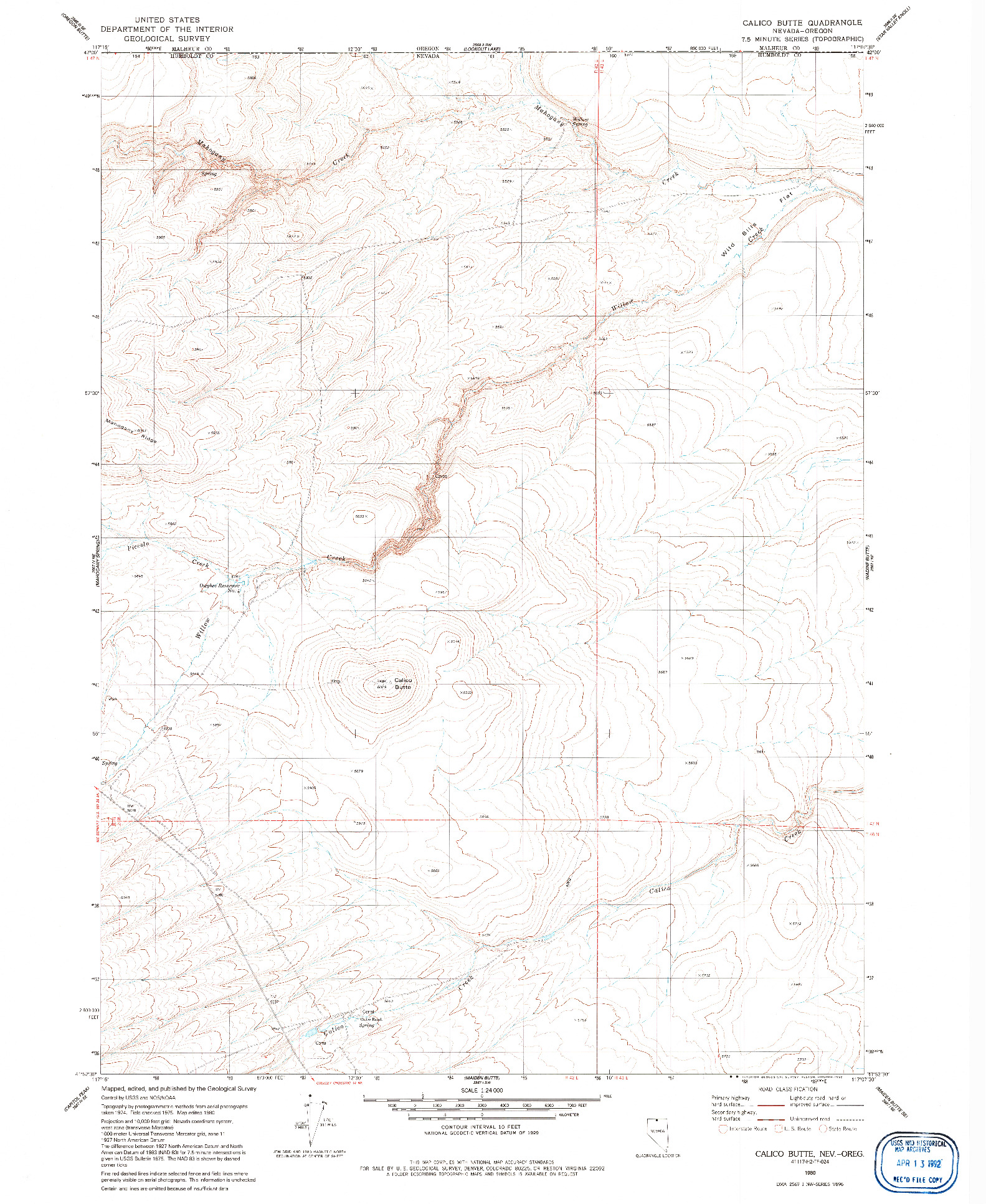 USGS 1:24000-SCALE QUADRANGLE FOR CALICO BUTTE, NV 1980