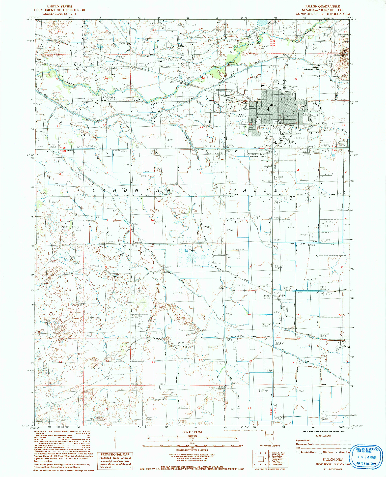 USGS 1:24000-SCALE QUADRANGLE FOR FALLON, NV 1985