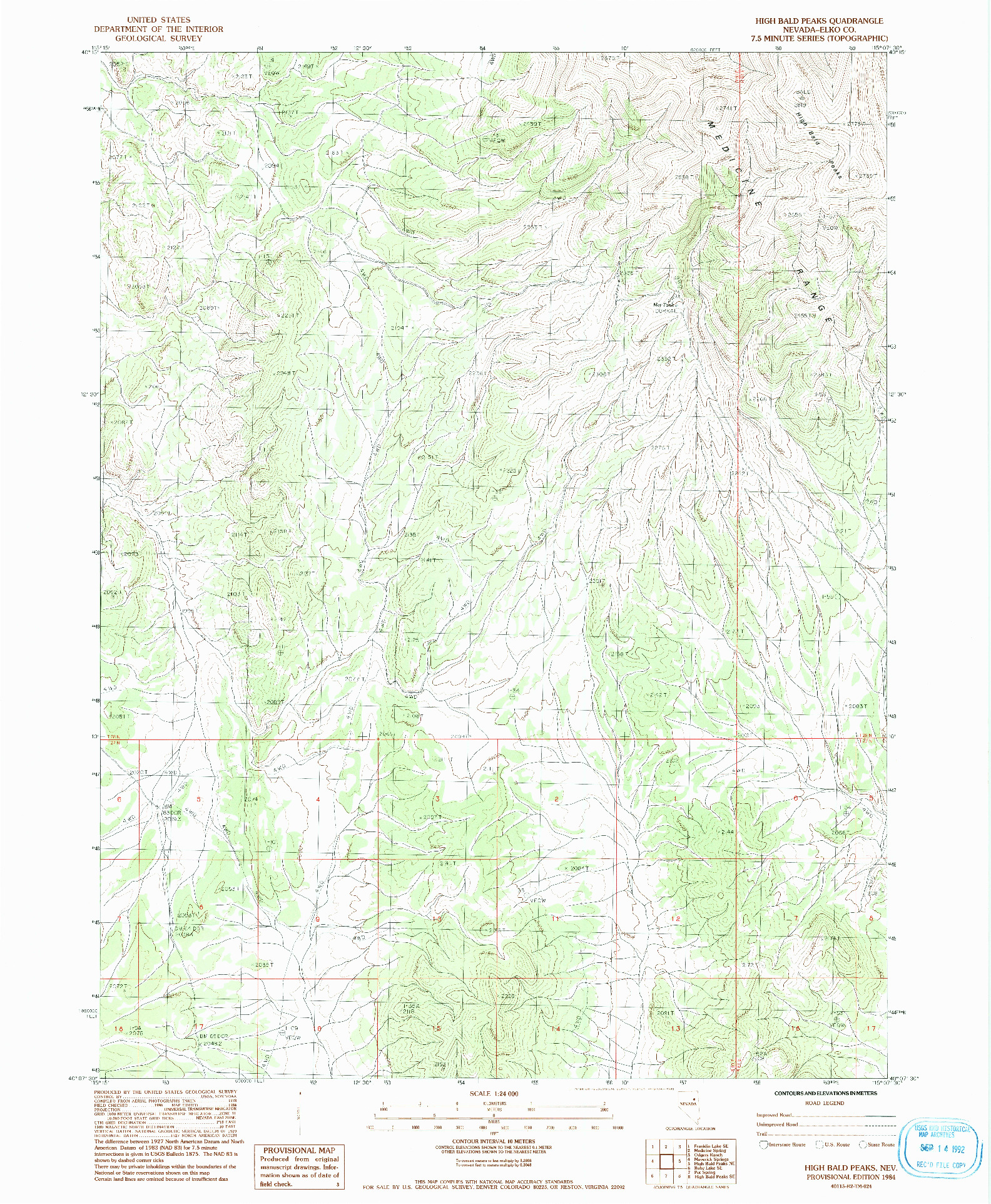 USGS 1:24000-SCALE QUADRANGLE FOR HIGH BALD PEAKS, NV 1984