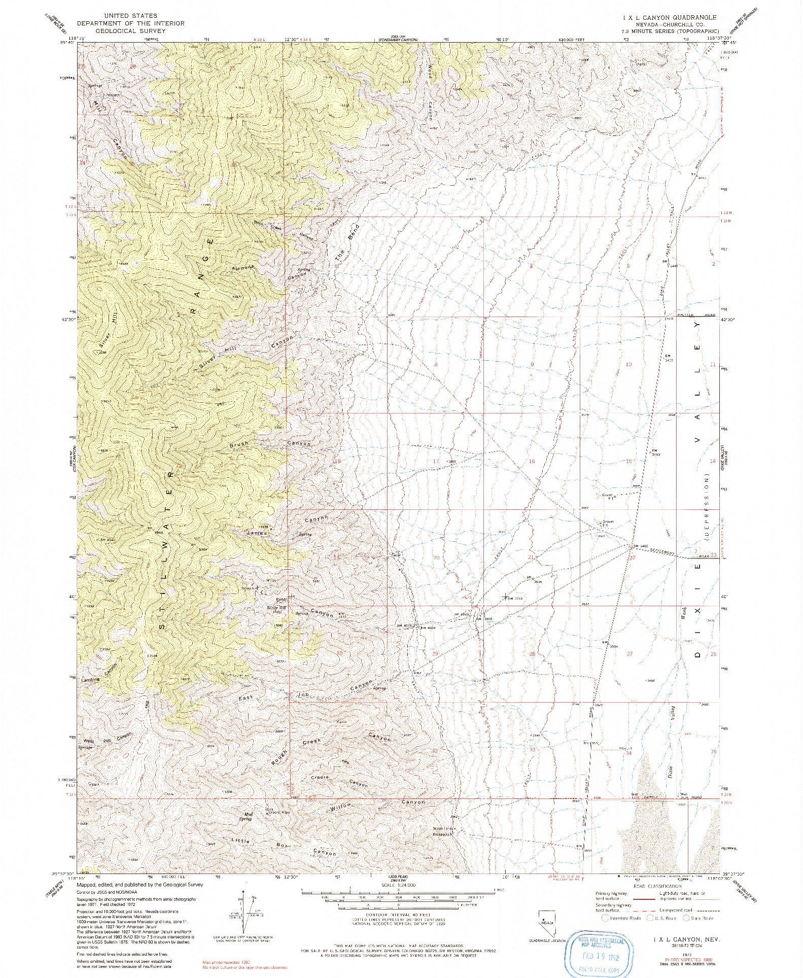 USGS 1:24000-SCALE QUADRANGLE FOR I X L CANYON, NV 1972