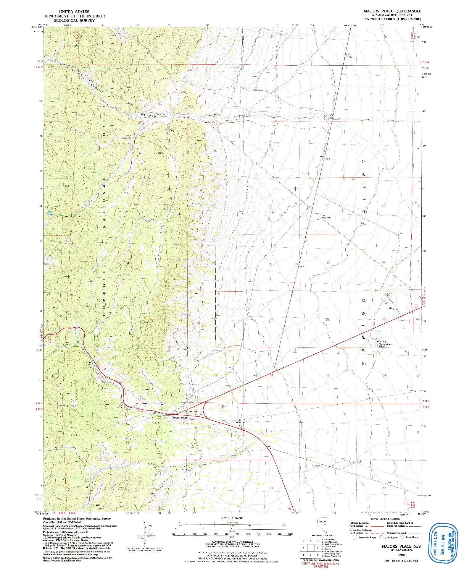 USGS 1:24000-SCALE QUADRANGLE FOR MAJORS PLACE, NV 1981