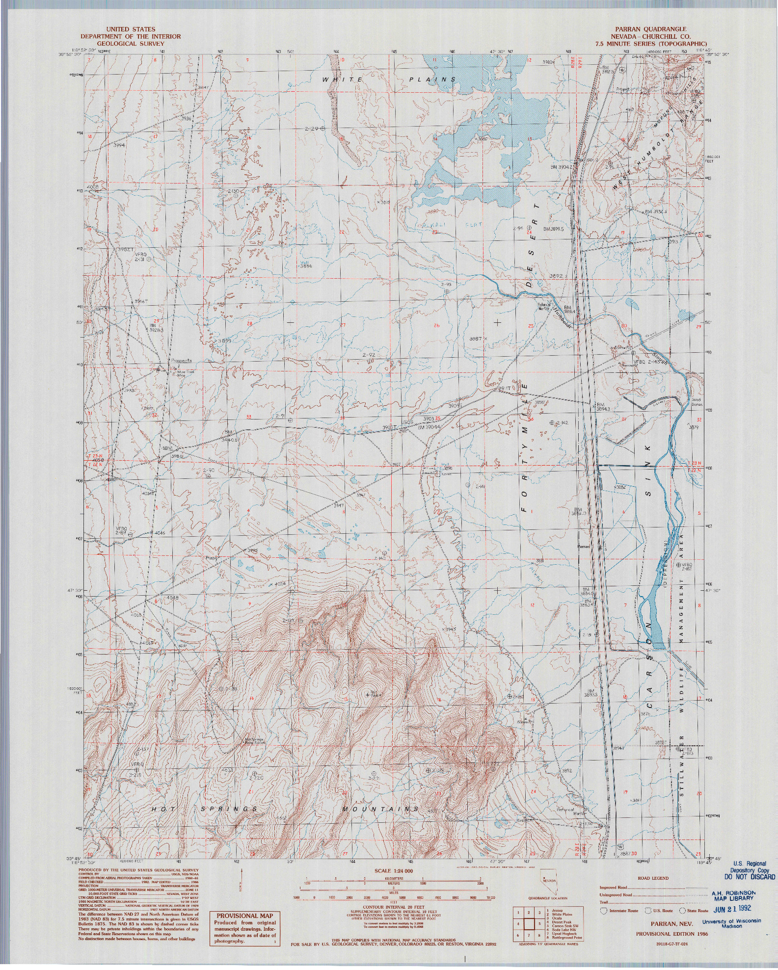 USGS 1:24000-SCALE QUADRANGLE FOR PARRAN, NV 1986