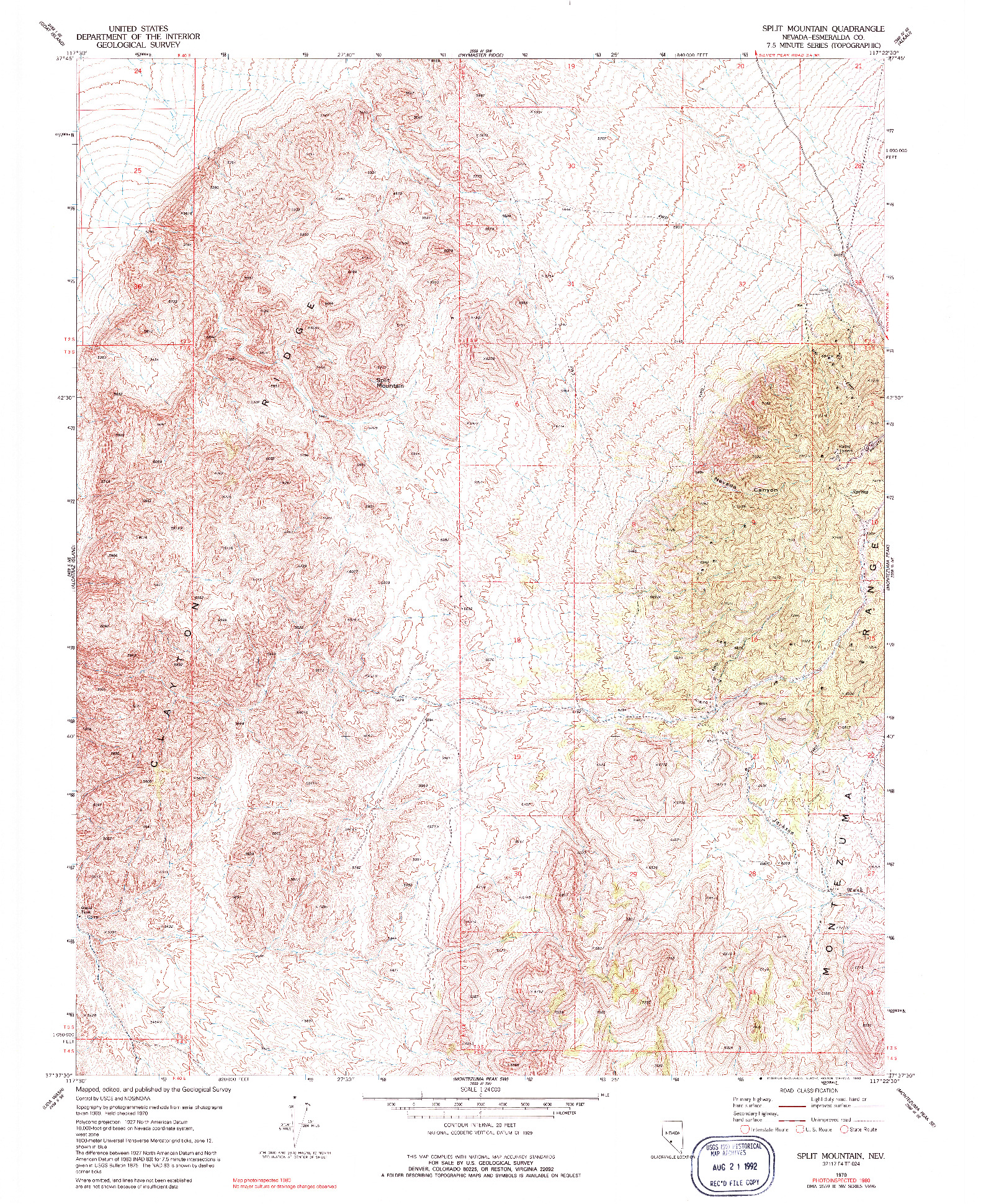 USGS 1:24000-SCALE QUADRANGLE FOR SPLIT MOUNTAIN, NV 1970