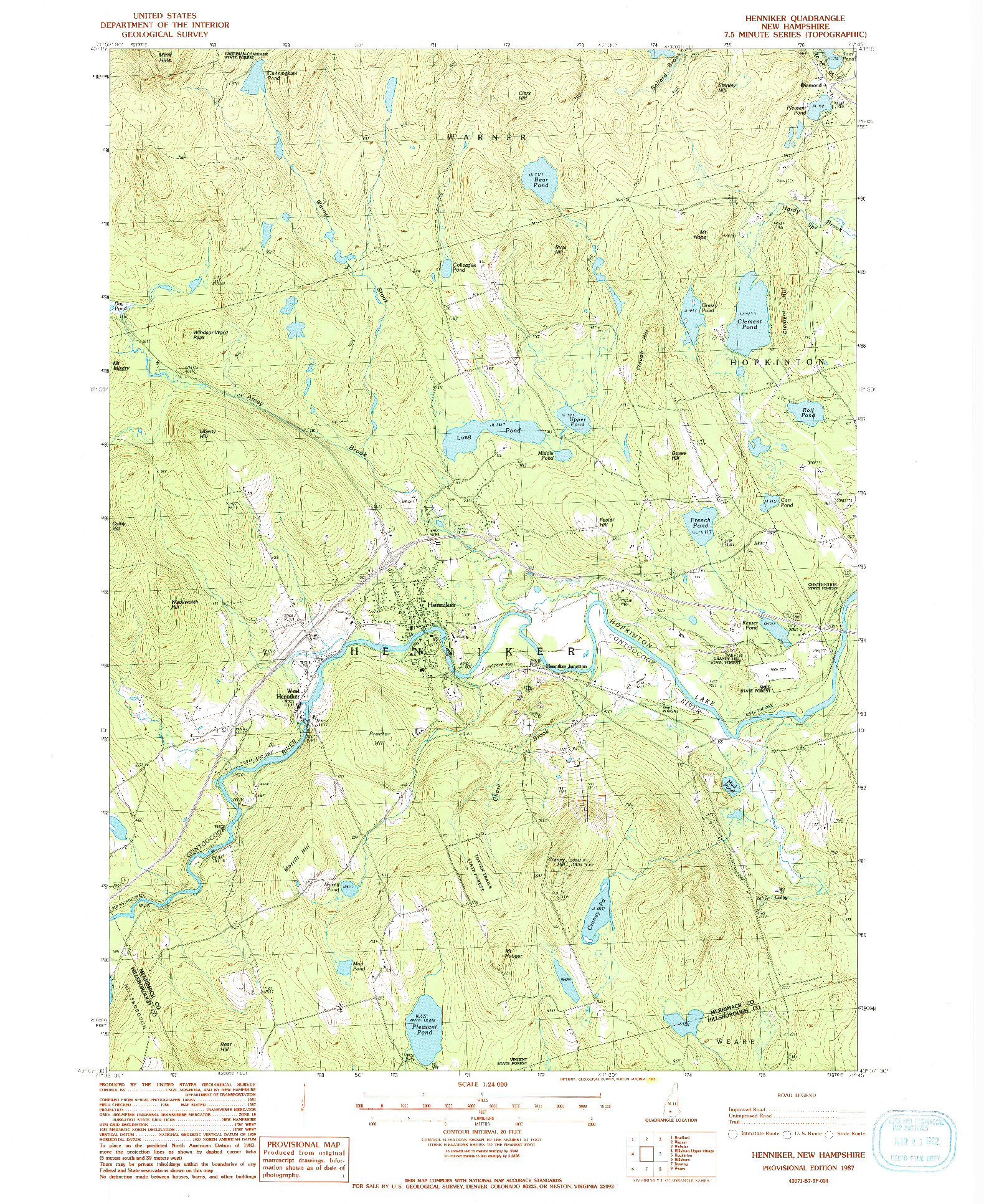 USGS 1:24000-SCALE QUADRANGLE FOR HENNIKER, NH 1987