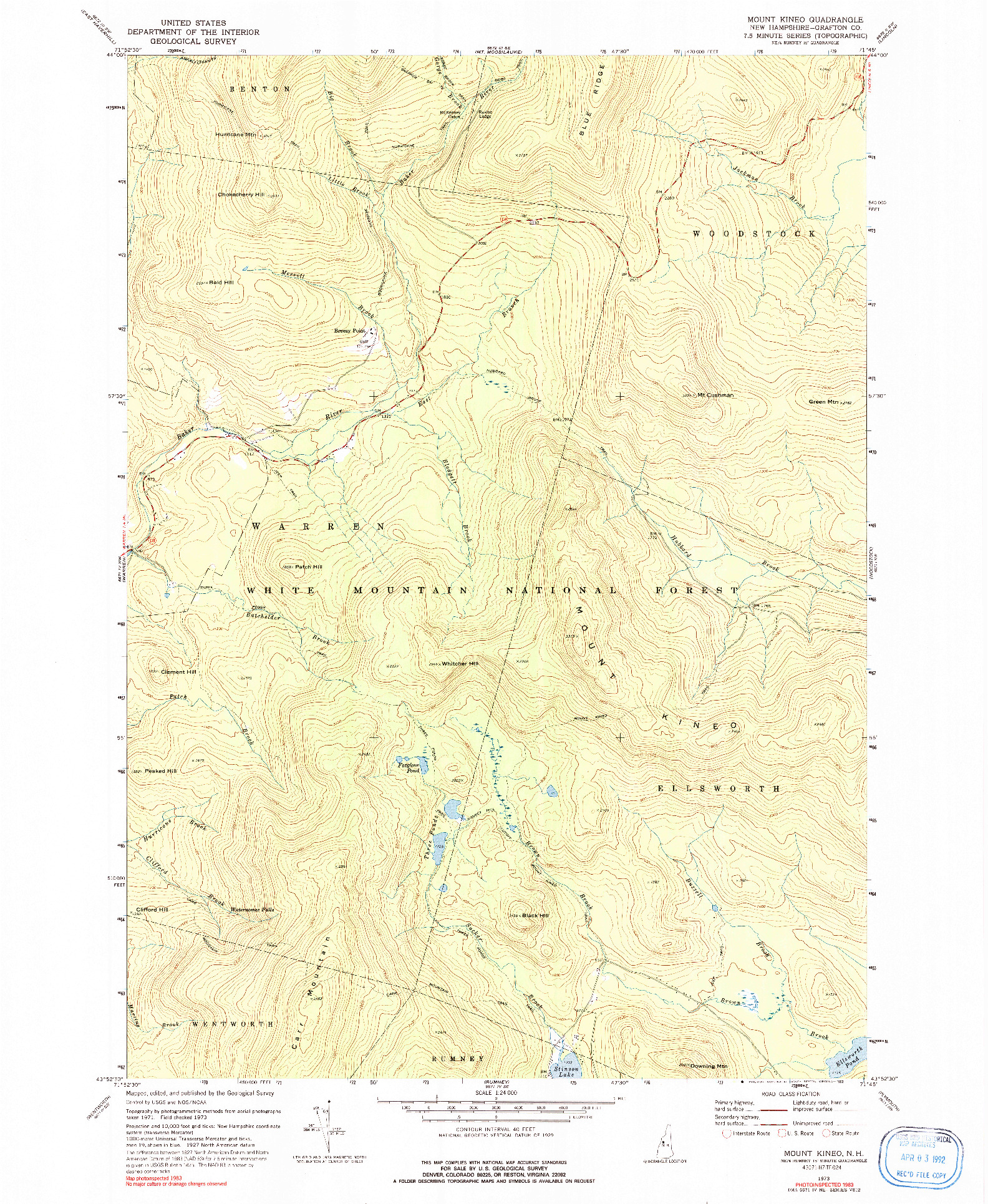 USGS 1:24000-SCALE QUADRANGLE FOR MOUNT KINEO, NH 1973
