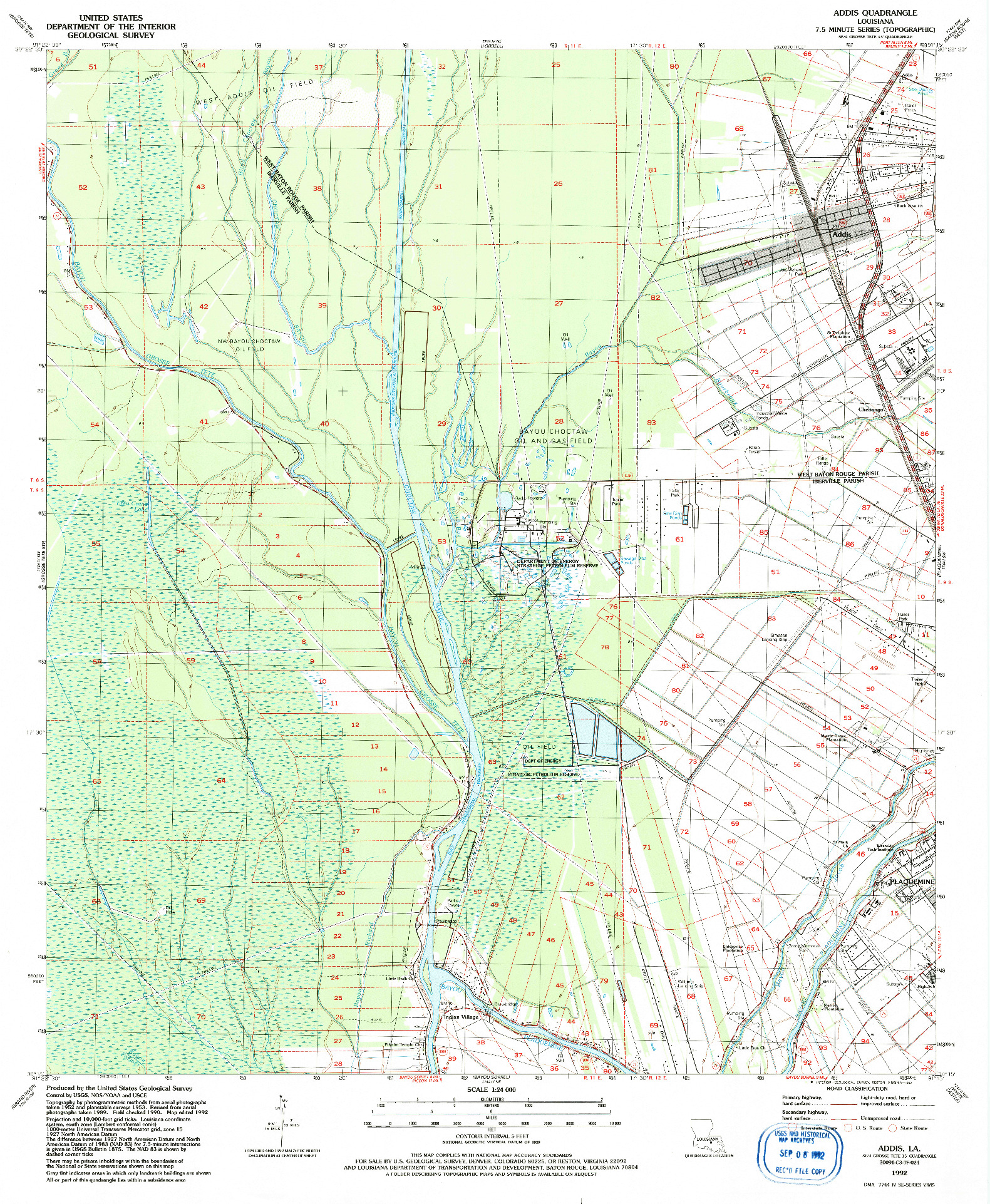 USGS 1:24000-SCALE QUADRANGLE FOR ADDIS, LA 1992