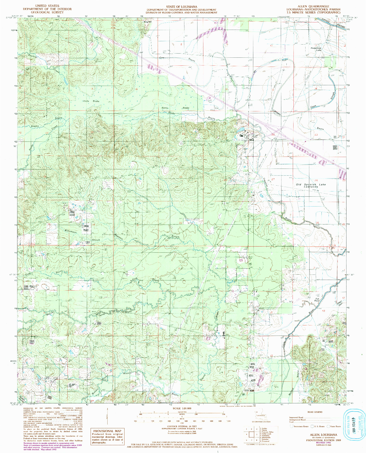 USGS 1:24000-SCALE QUADRANGLE FOR ALLEN, LA 1989