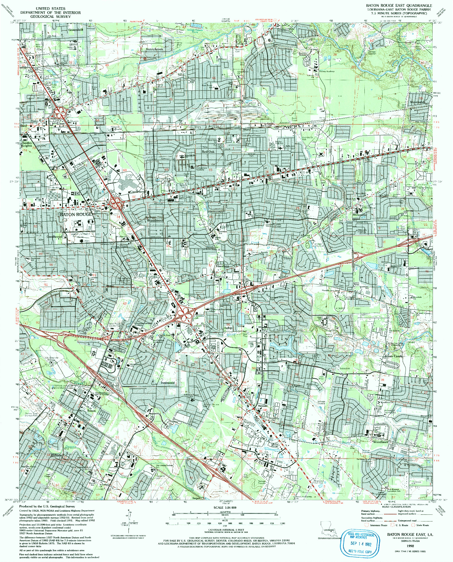 USGS 1:24000-SCALE QUADRANGLE FOR BATON ROUGE EAST, LA 1992