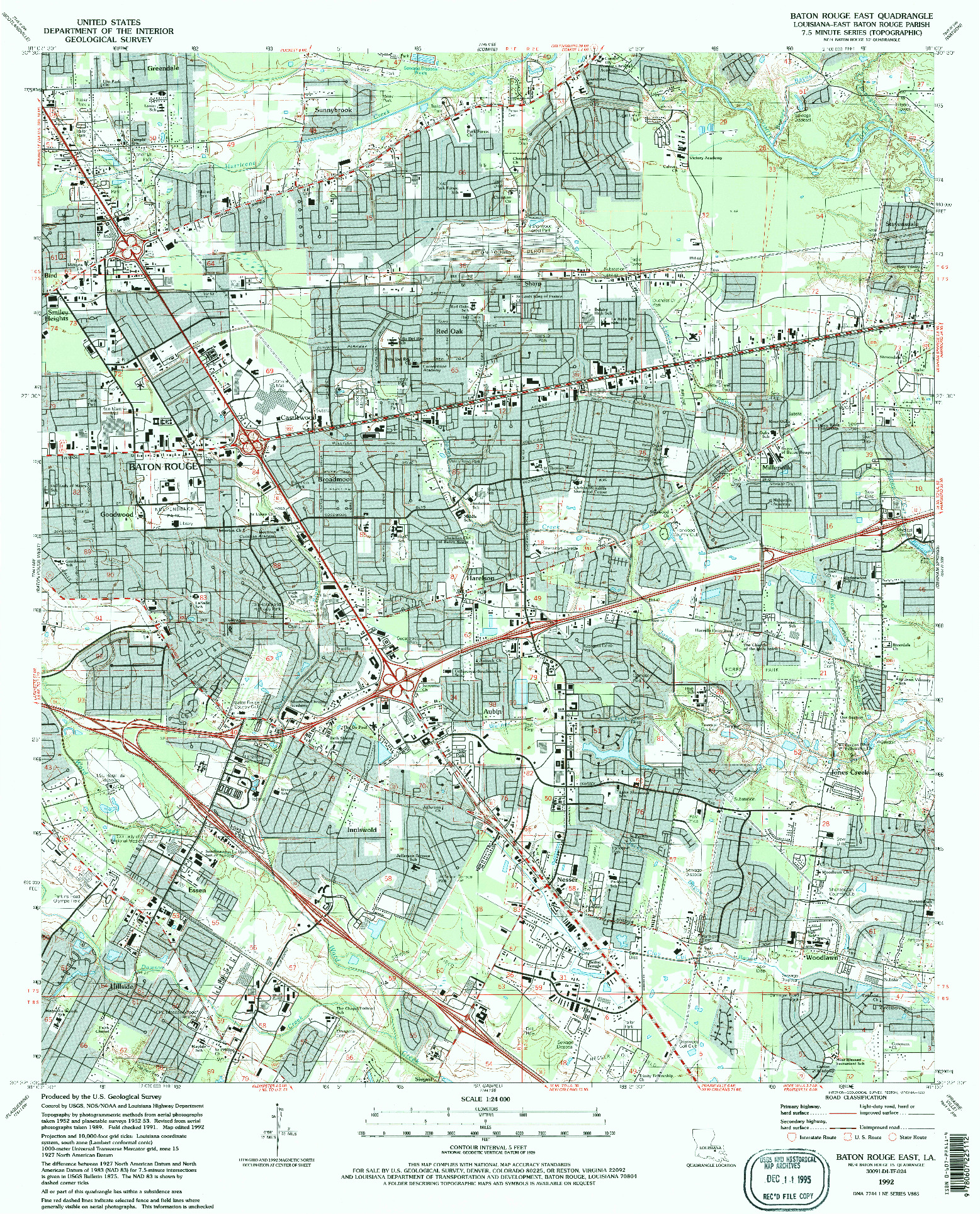 USGS 1:24000-SCALE QUADRANGLE FOR BATON ROUGE EAST, LA 1992