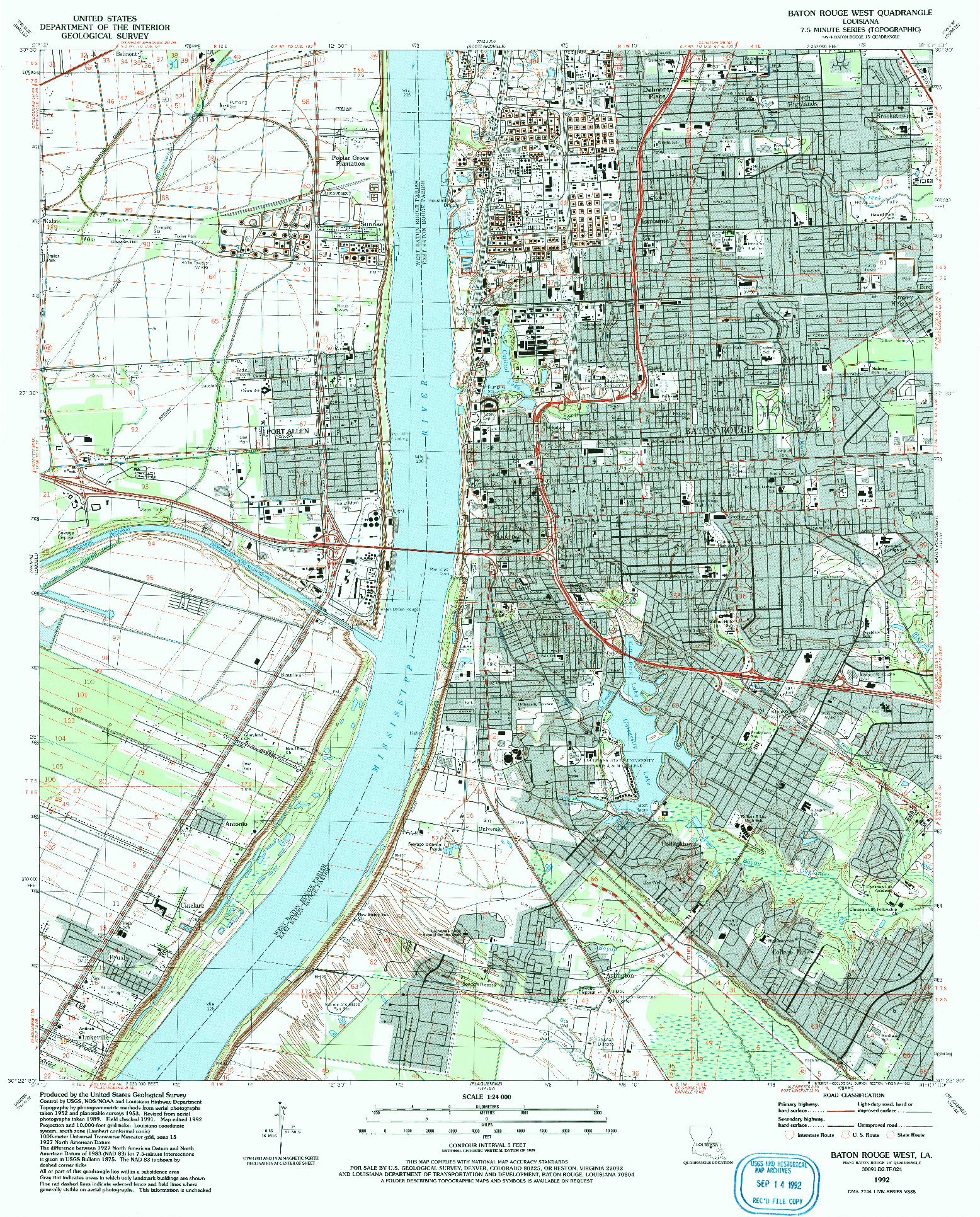 USGS 1:24000-SCALE QUADRANGLE FOR BATON ROUGE WEST, LA 1992