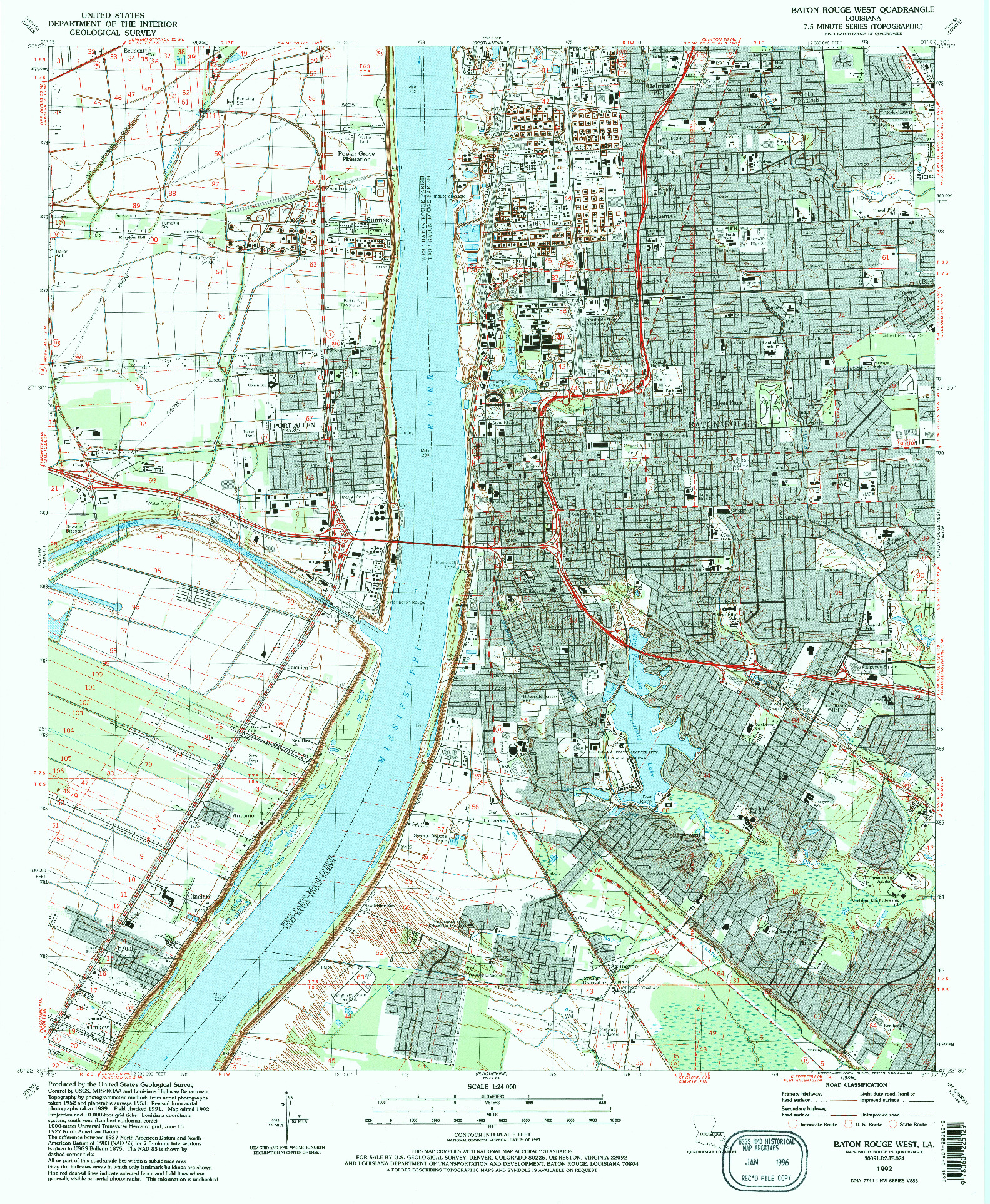 USGS 1:24000-SCALE QUADRANGLE FOR BATON ROUGE WEST, LA 1992