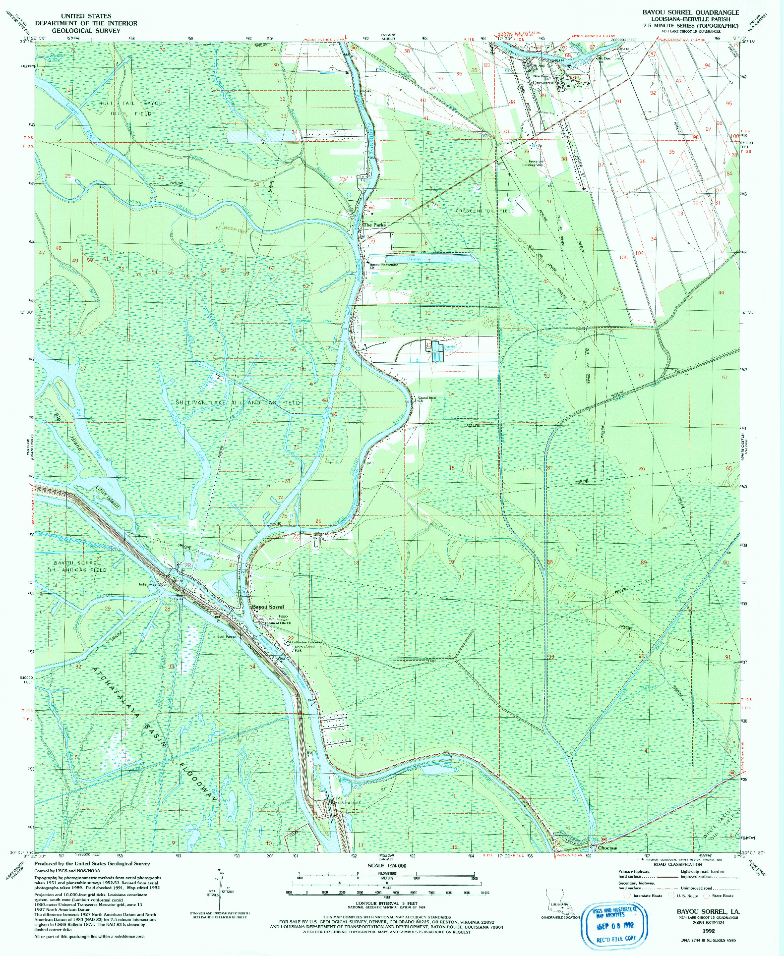 USGS 1:24000-SCALE QUADRANGLE FOR BAYOU SORREL, LA 1992