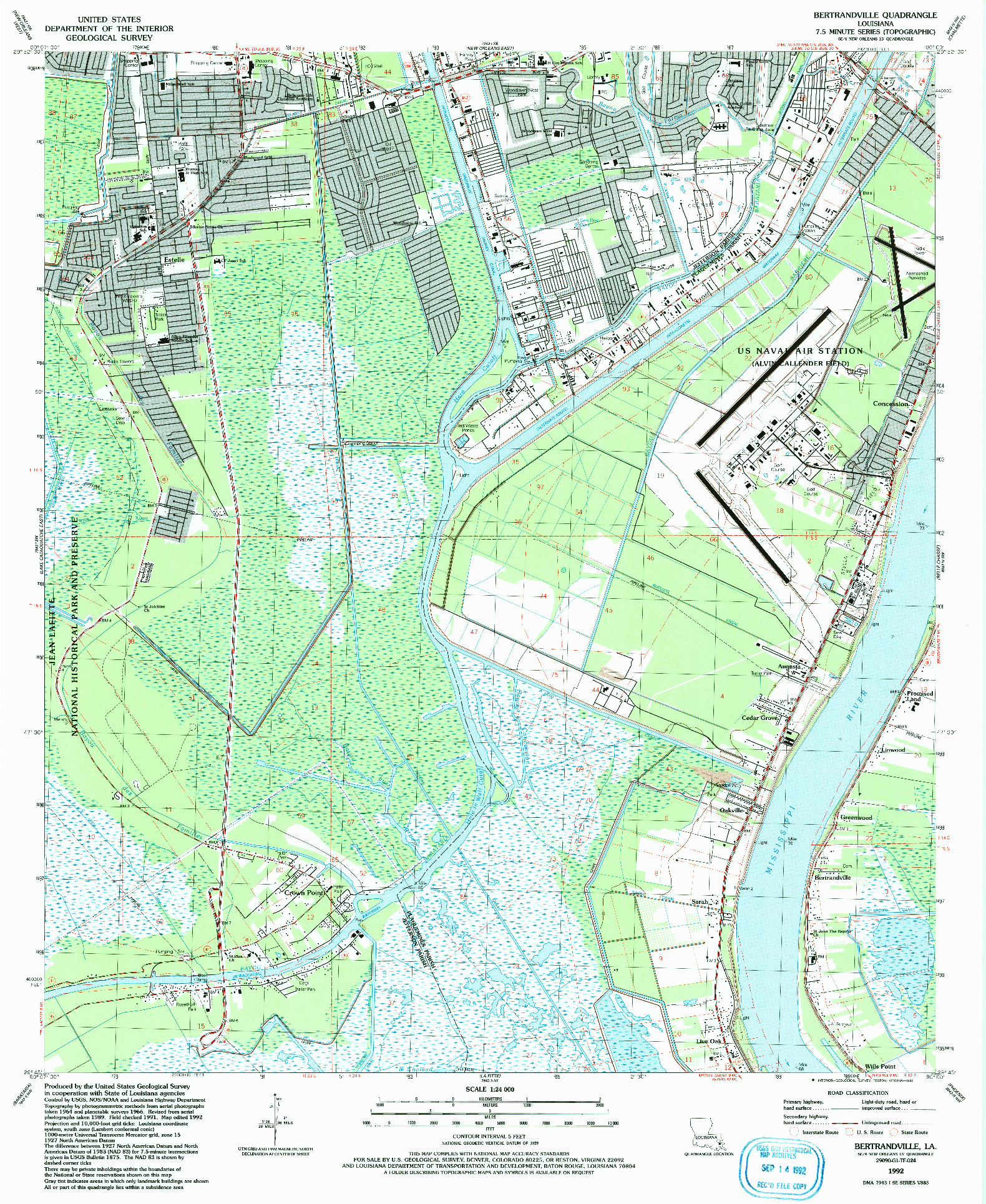 USGS 1:24000-SCALE QUADRANGLE FOR BERTRANDVILLE, LA 1992