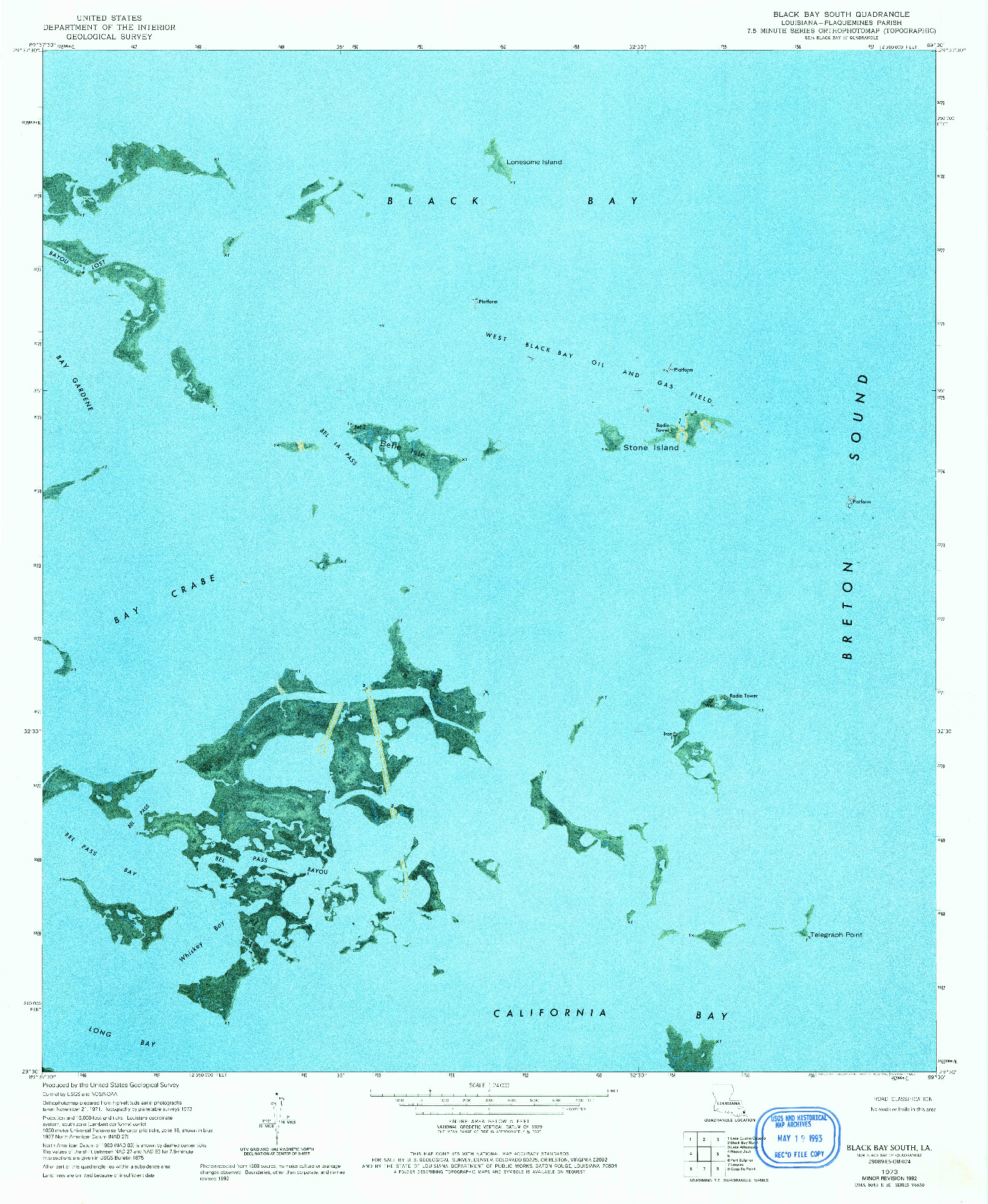 USGS 1:24000-SCALE QUADRANGLE FOR BLACK BAY SOUTH, LA 1973