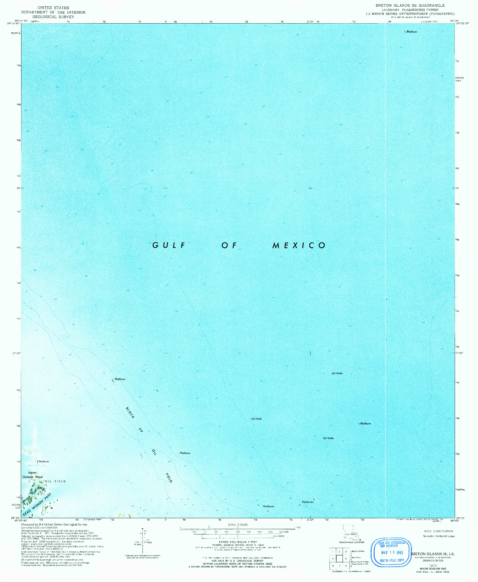 USGS 1:24000-SCALE QUADRANGLE FOR BRETON ISLANDS SE, LA 1971