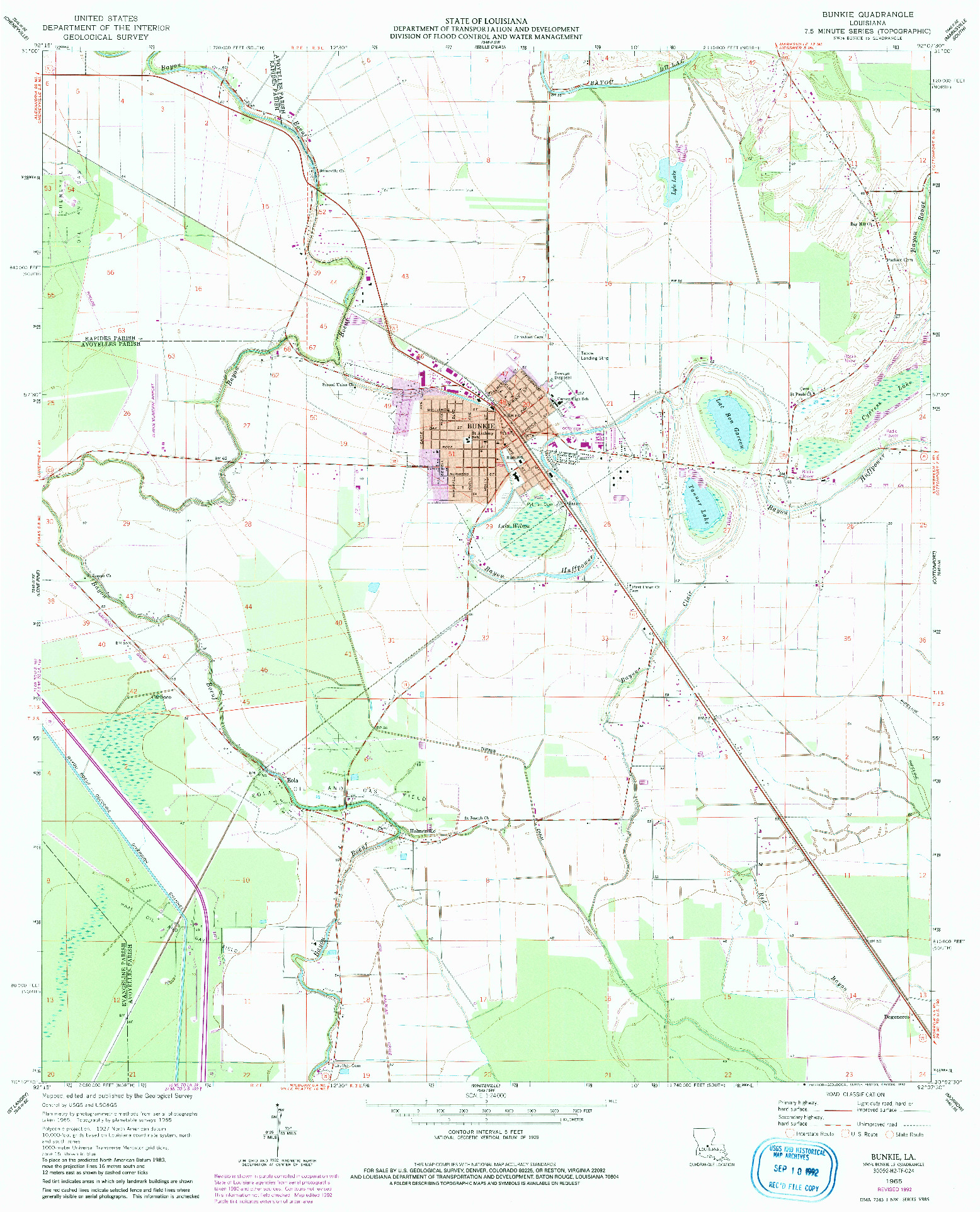 USGS 1:24000-SCALE QUADRANGLE FOR BUNKIE, LA 1965