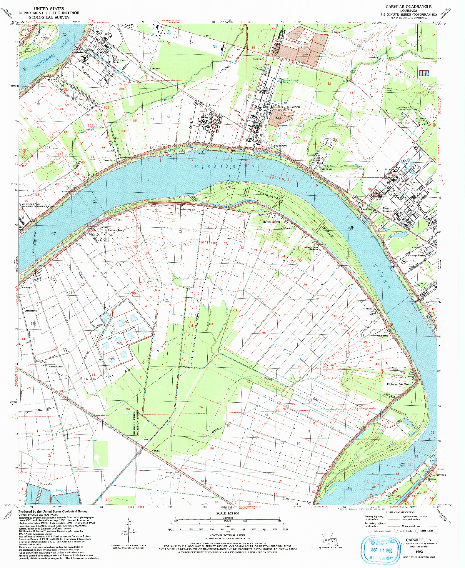 USGS 1:24000-SCALE QUADRANGLE FOR CARVILLE, LA 1992