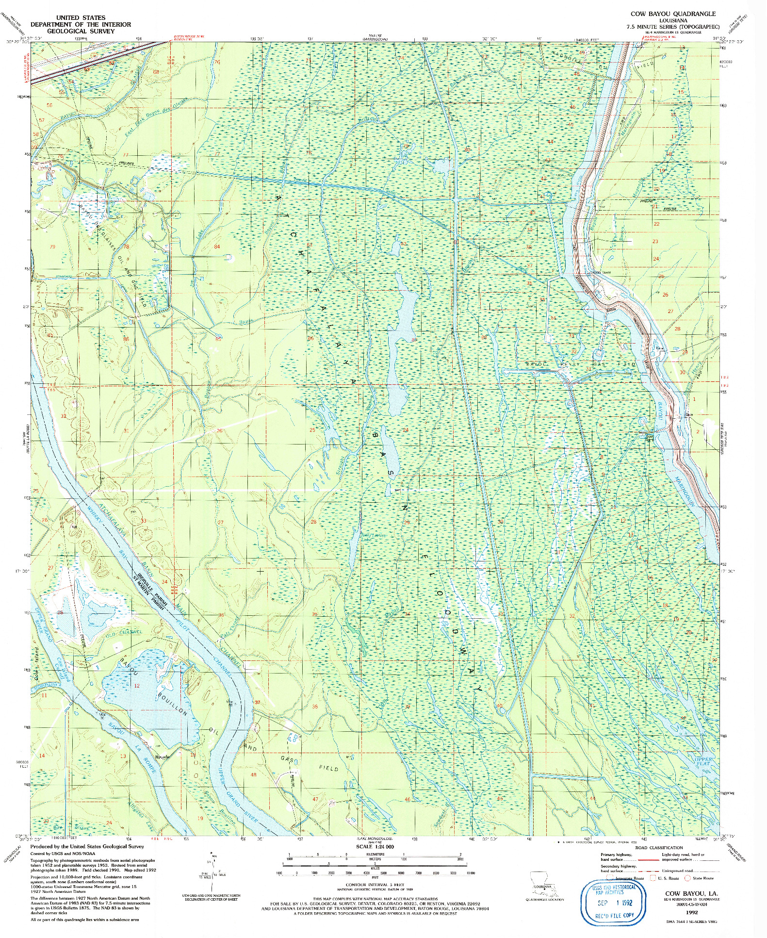 USGS 1:24000-SCALE QUADRANGLE FOR COW BAYOU, LA 1992