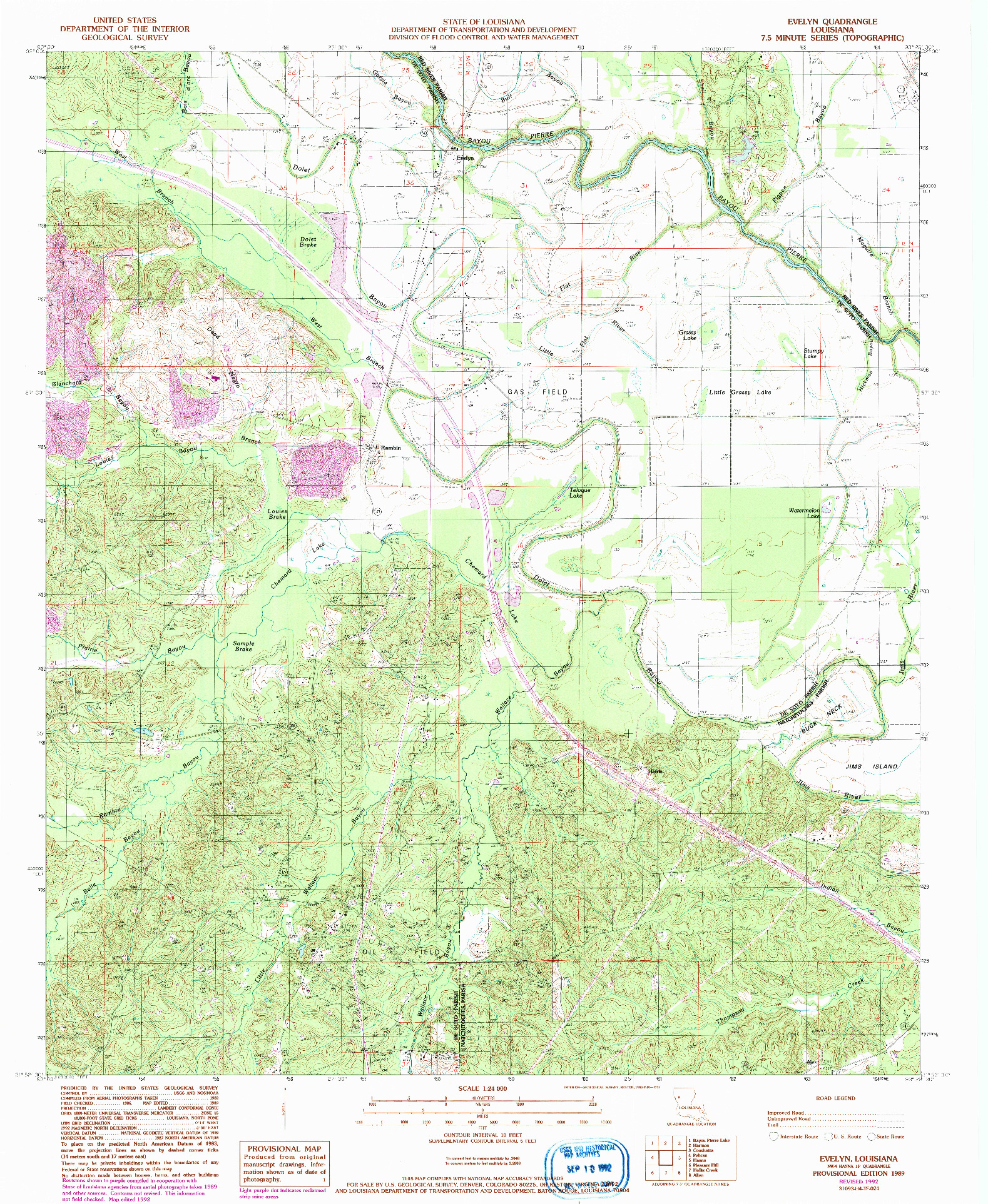 USGS 1:24000-SCALE QUADRANGLE FOR EVELYN, LA 1989