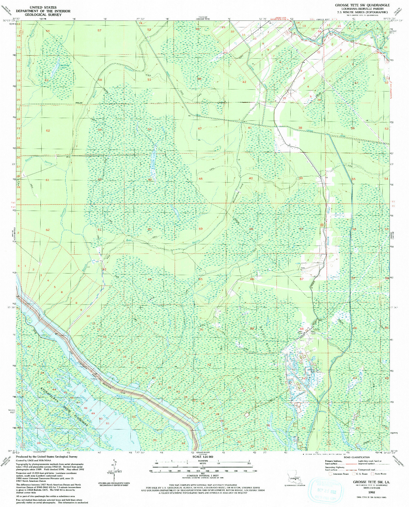 USGS 1:24000-SCALE QUADRANGLE FOR GROSSE TETE SW, LA 1992