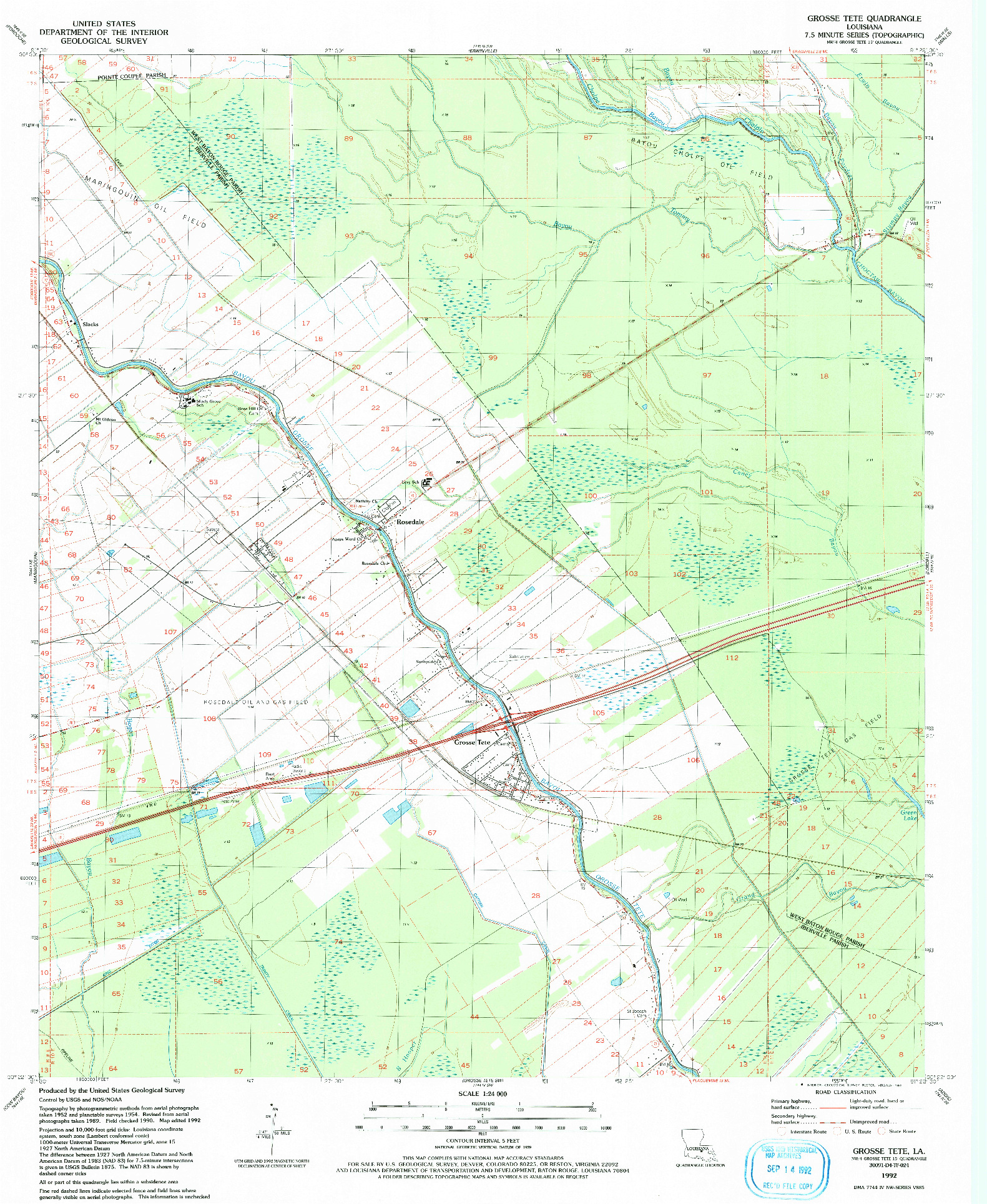 USGS 1:24000-SCALE QUADRANGLE FOR GROSSE TETE, LA 1992