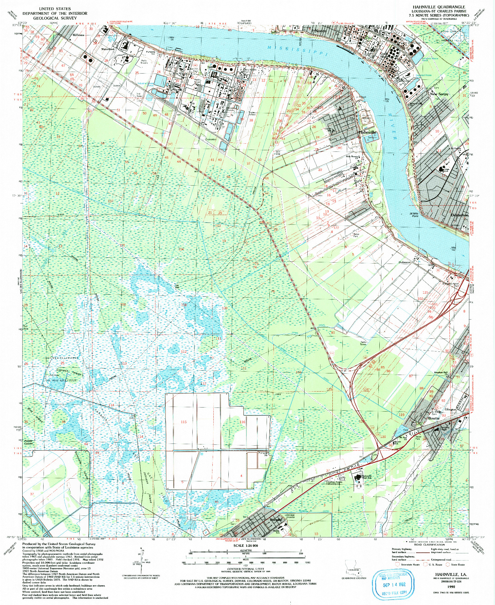 USGS 1:24000-SCALE QUADRANGLE FOR HAHNVILLE, LA 1992