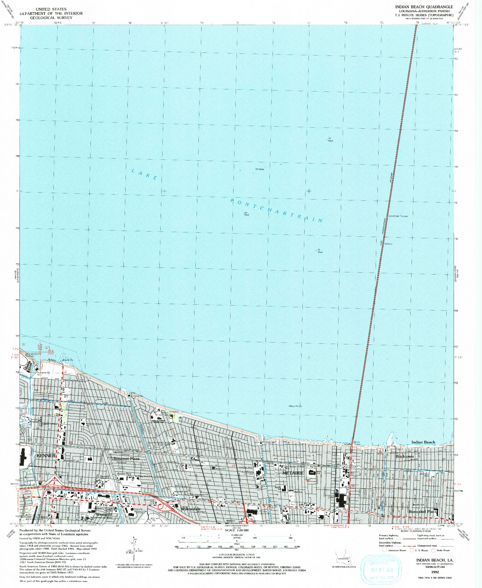 USGS 1:24000-SCALE QUADRANGLE FOR INDIAN BEACH, LA 1992