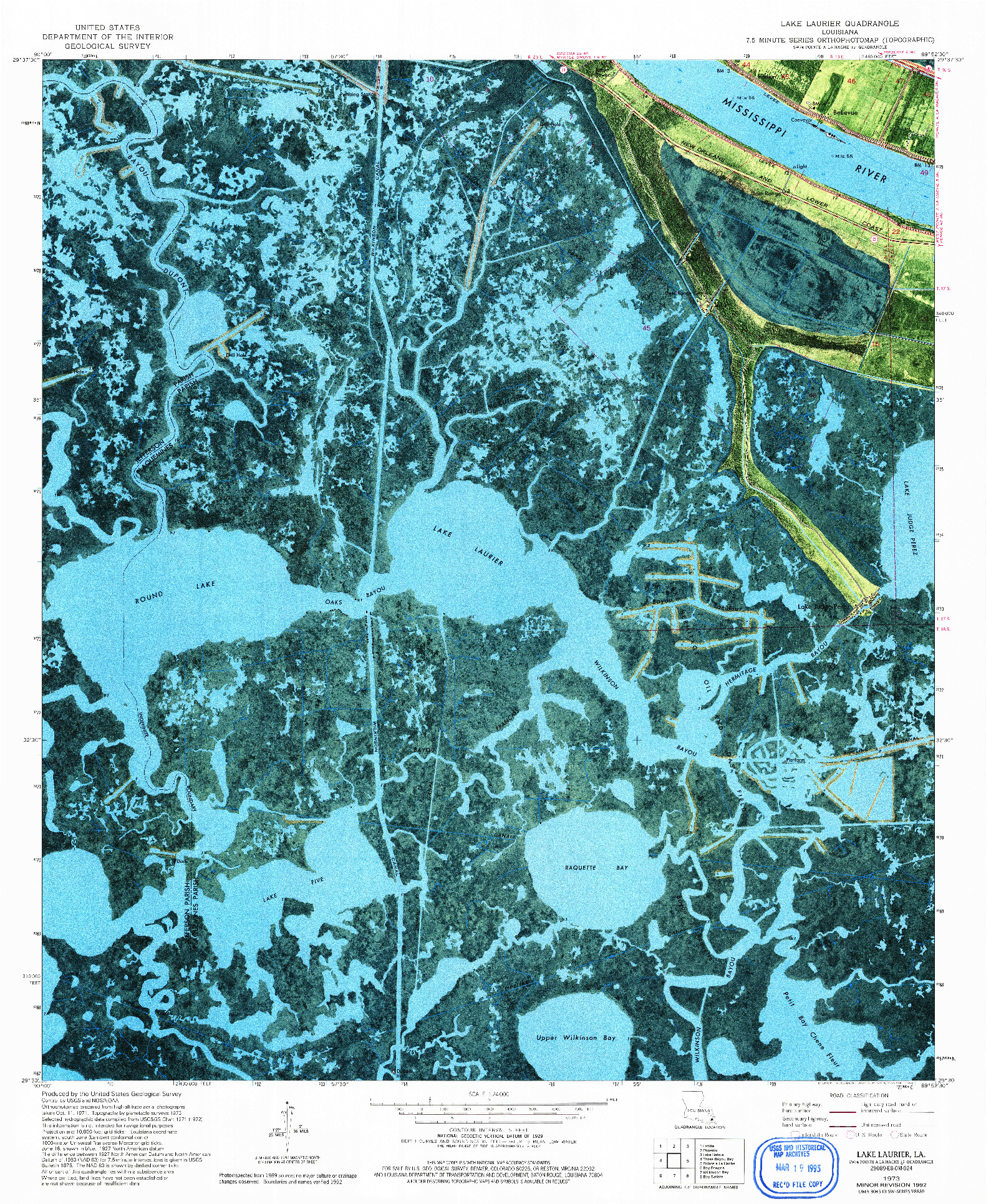 USGS 1:24000-SCALE QUADRANGLE FOR LAKE LAURIER, LA 1973