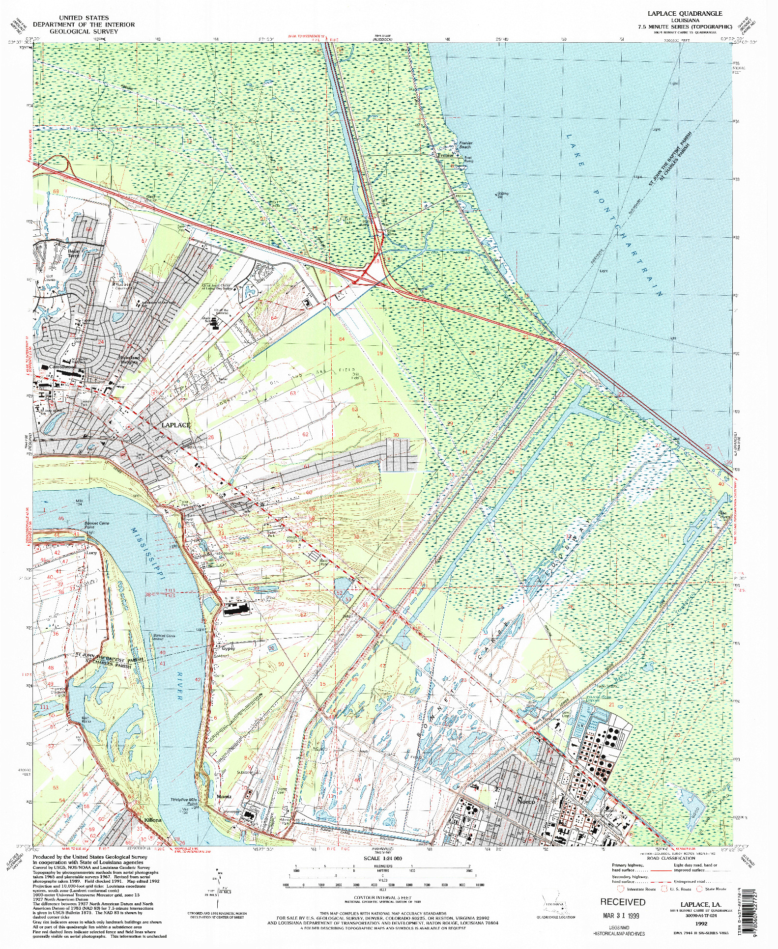 USGS 1:24000-SCALE QUADRANGLE FOR LAPLACE, LA 1992