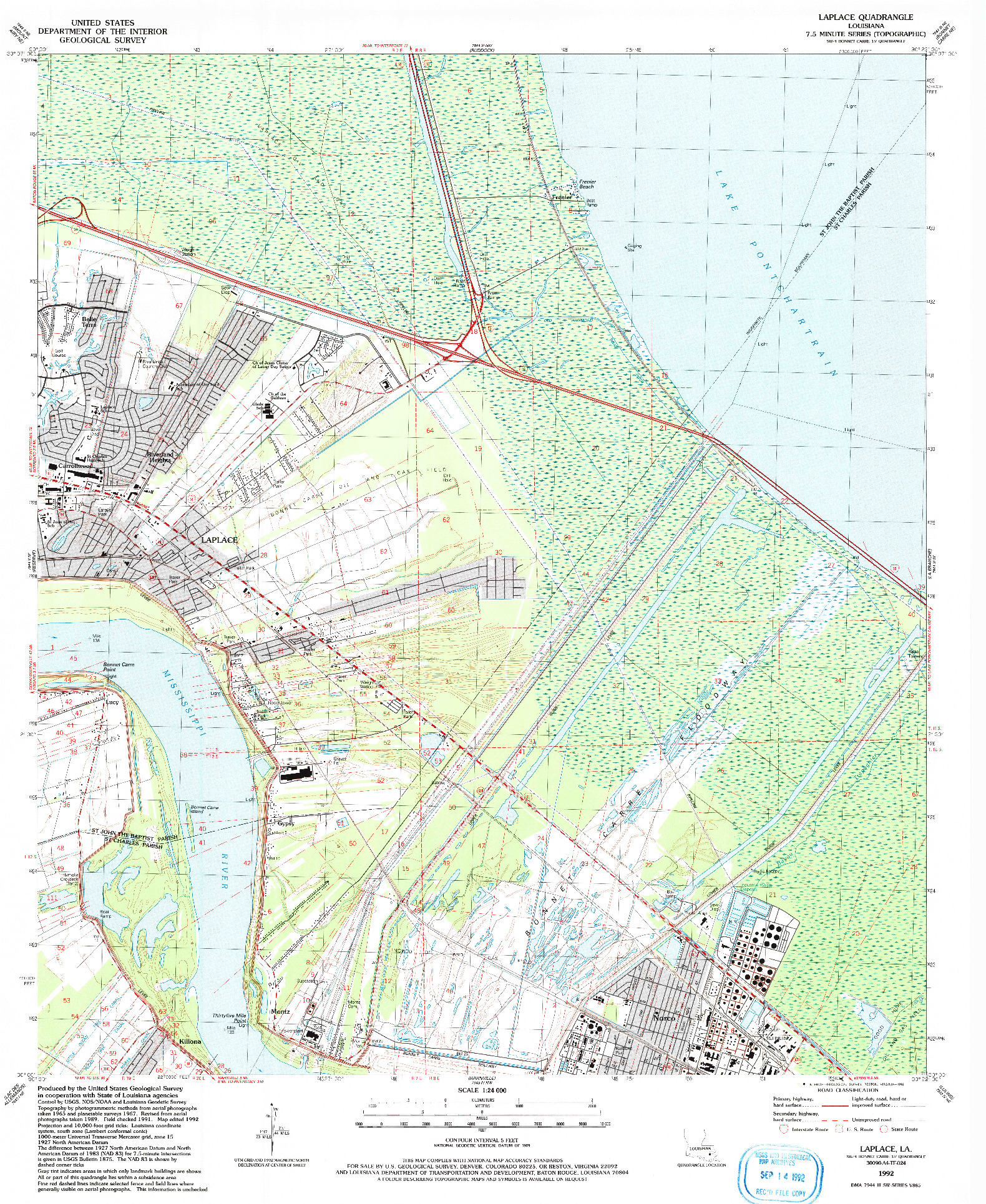 USGS 1:24000-SCALE QUADRANGLE FOR LAPLACE, LA 1992