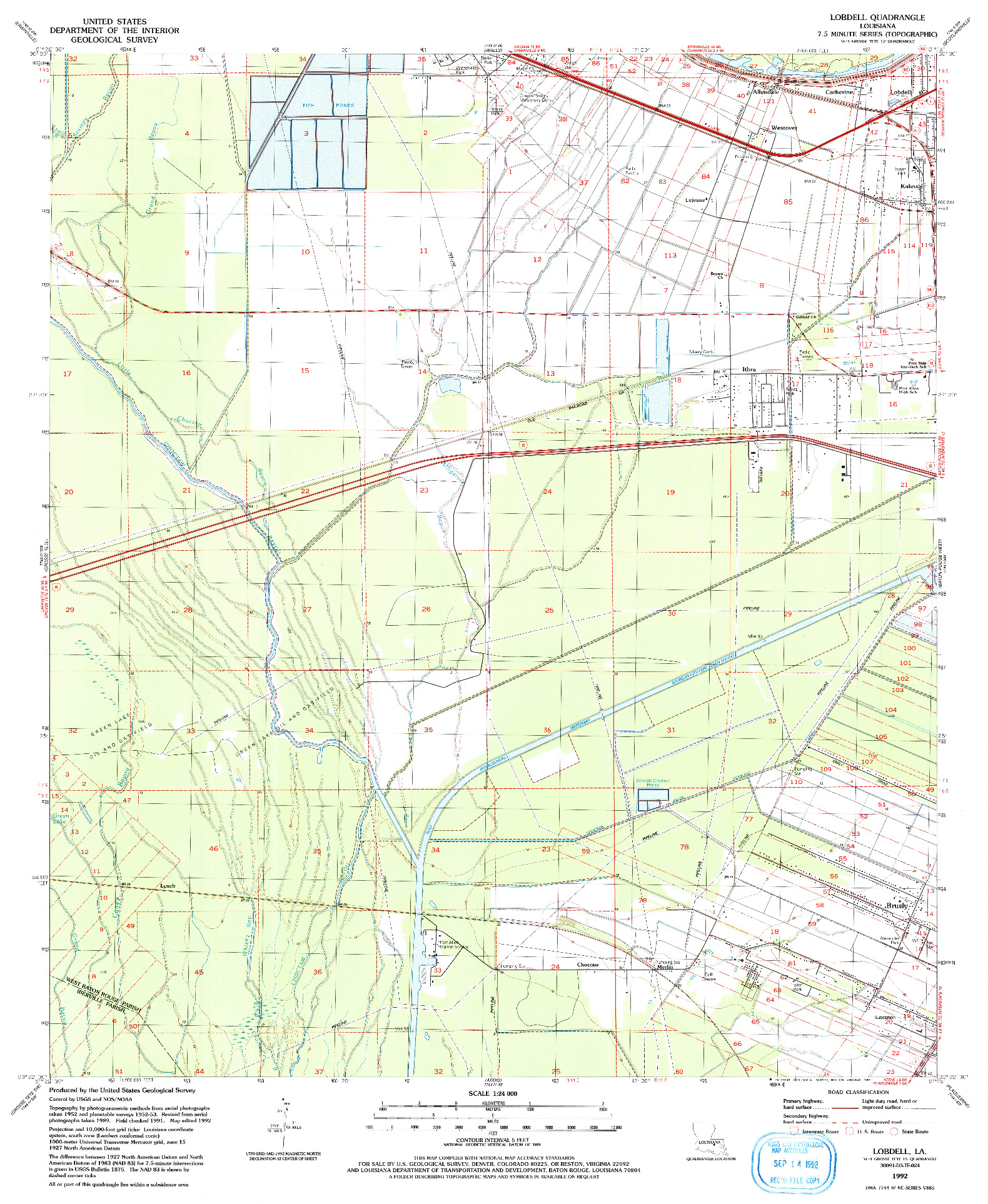 USGS 1:24000-SCALE QUADRANGLE FOR LOBDELL, LA 1992