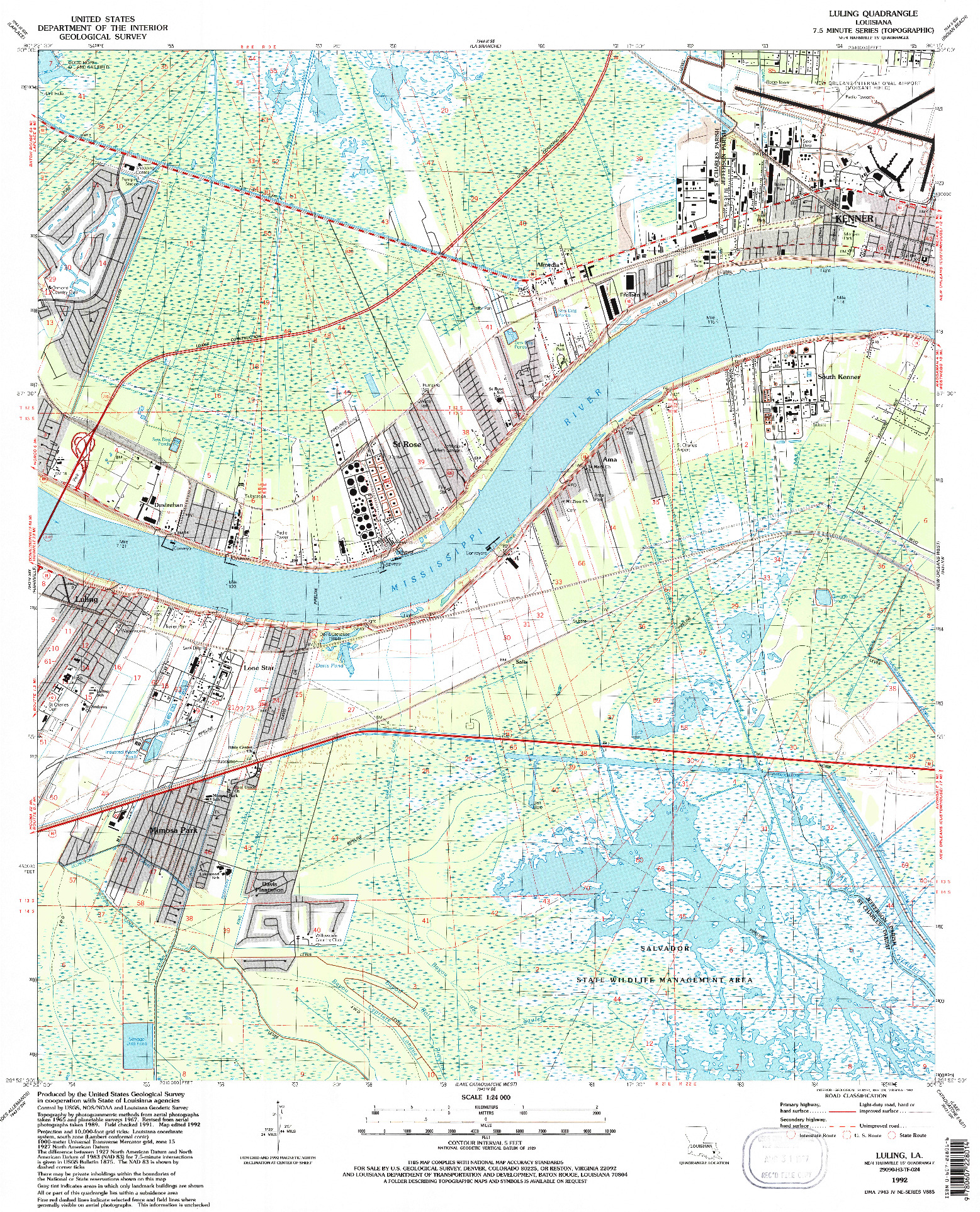 USGS 1:24000-SCALE QUADRANGLE FOR LULING, LA 1992