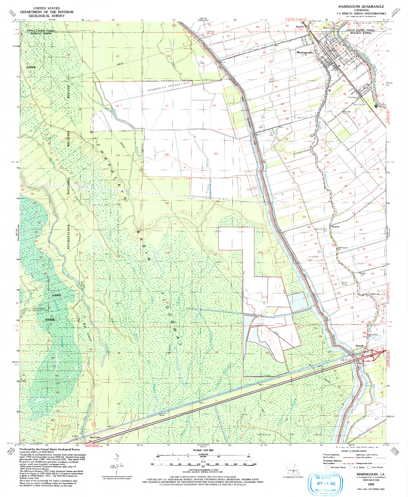 USGS 1:24000-SCALE QUADRANGLE FOR MARINGOUIN, LA 1992