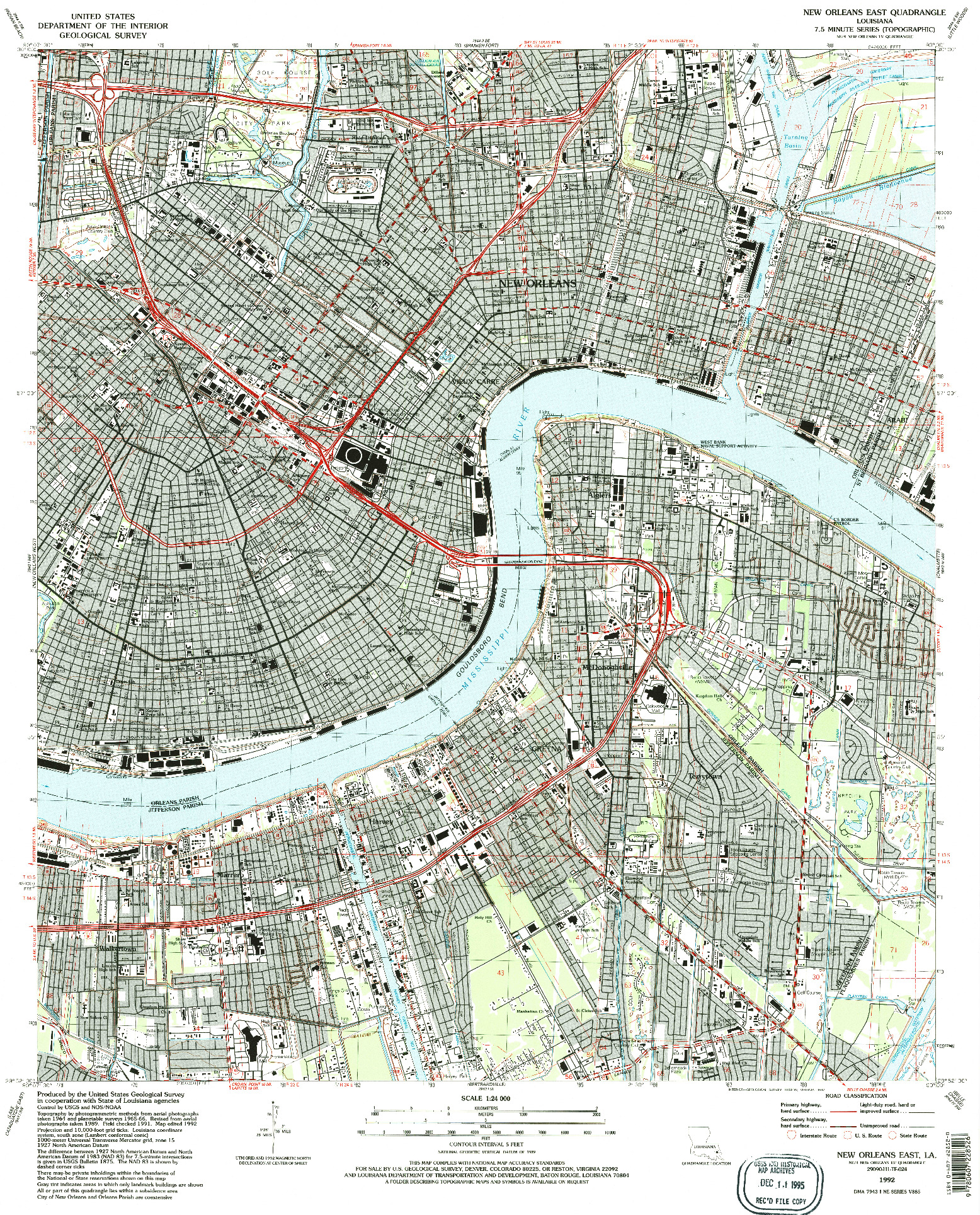 USGS 1:24000-SCALE QUADRANGLE FOR NEW ORLEANS EAST, LA 1992