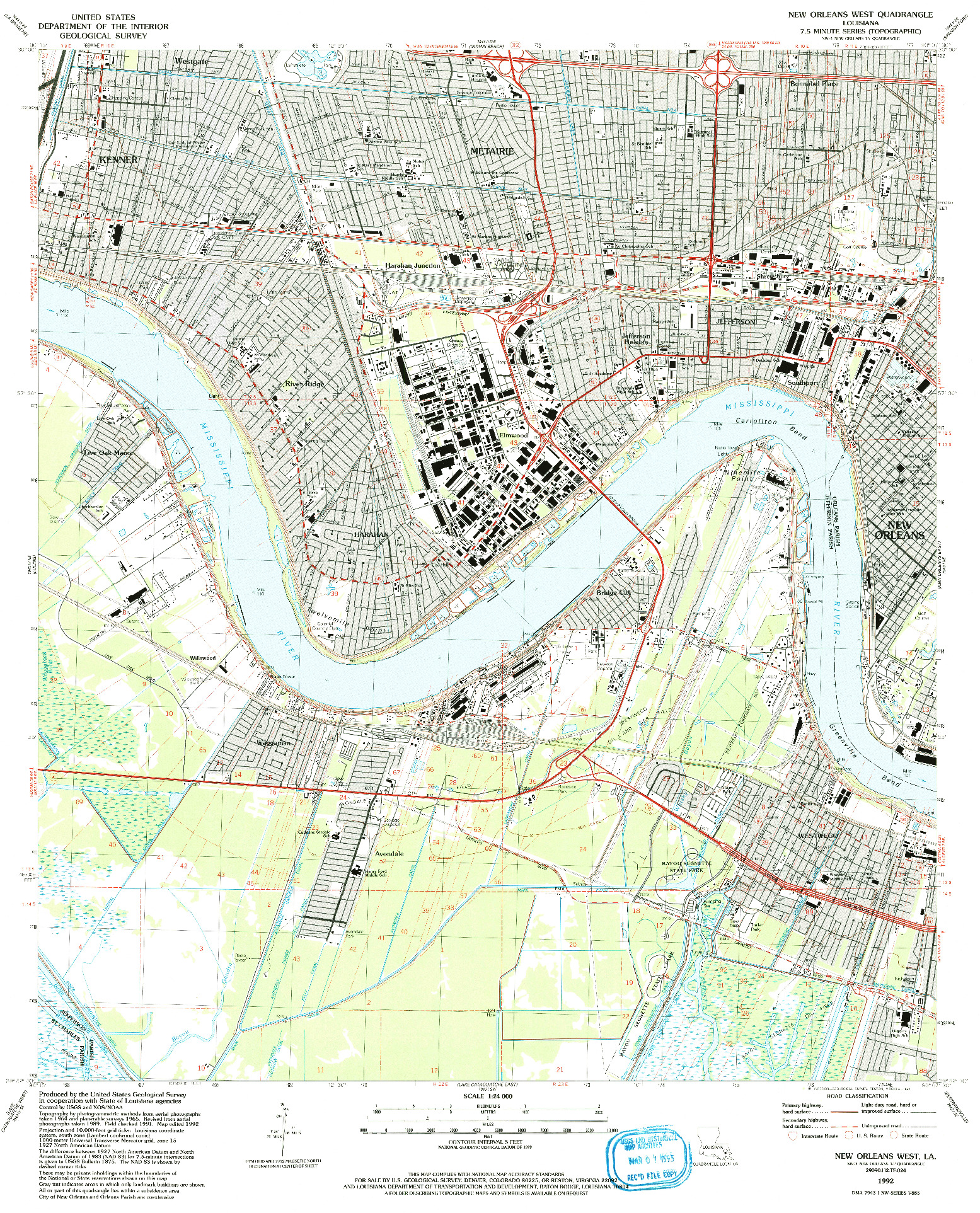 USGS 1:24000-SCALE QUADRANGLE FOR NEW ORLEANS WEST, LA 1992