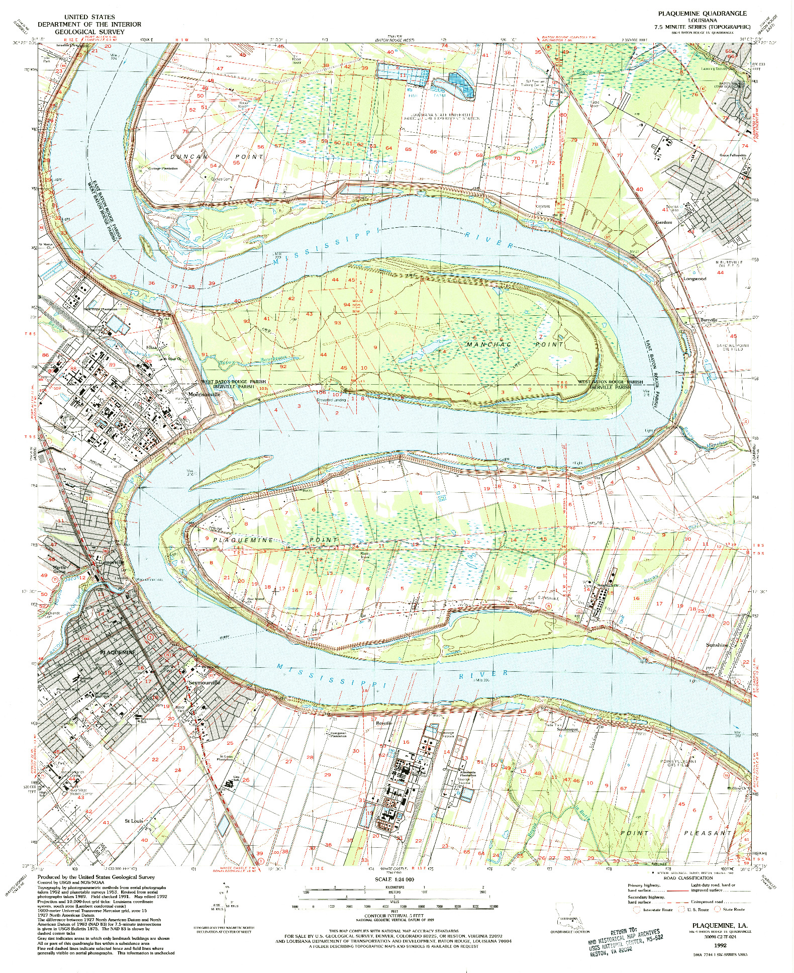 USGS 1:24000-SCALE QUADRANGLE FOR PLAQUEMINE, LA 1992
