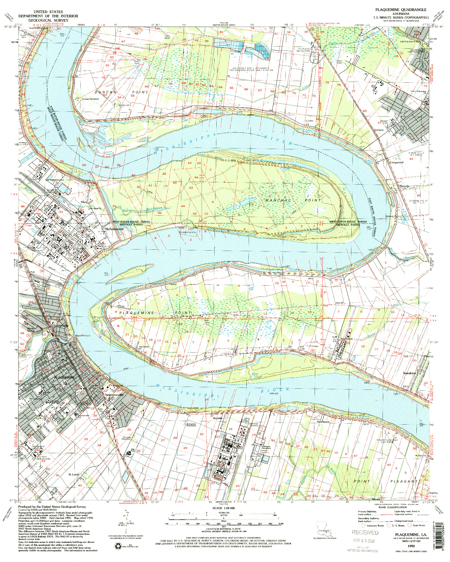 USGS 1:24000-SCALE QUADRANGLE FOR PLAQUEMINE, LA 1992