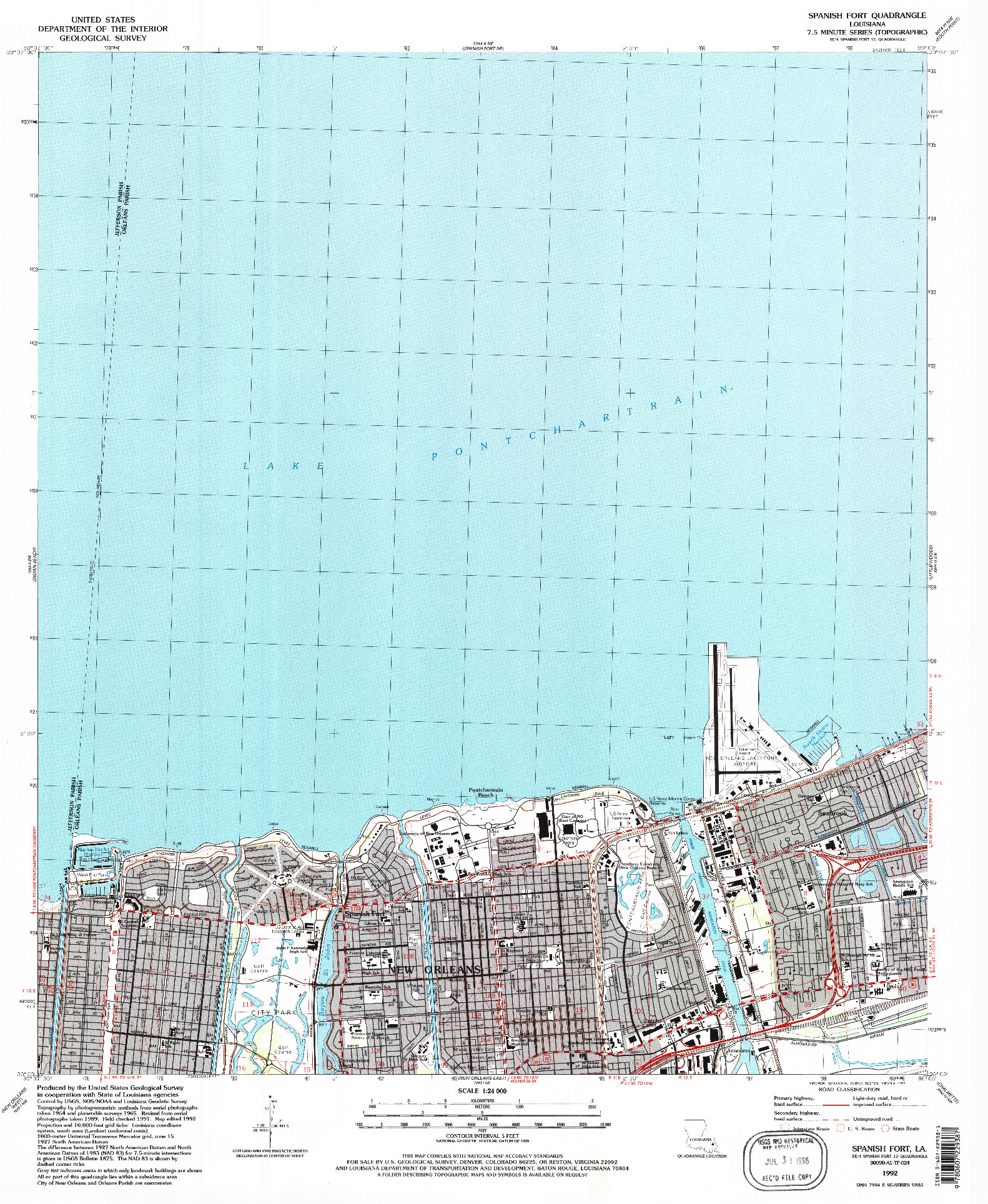 USGS 1:24000-SCALE QUADRANGLE FOR SPANISH FORT, LA 1992