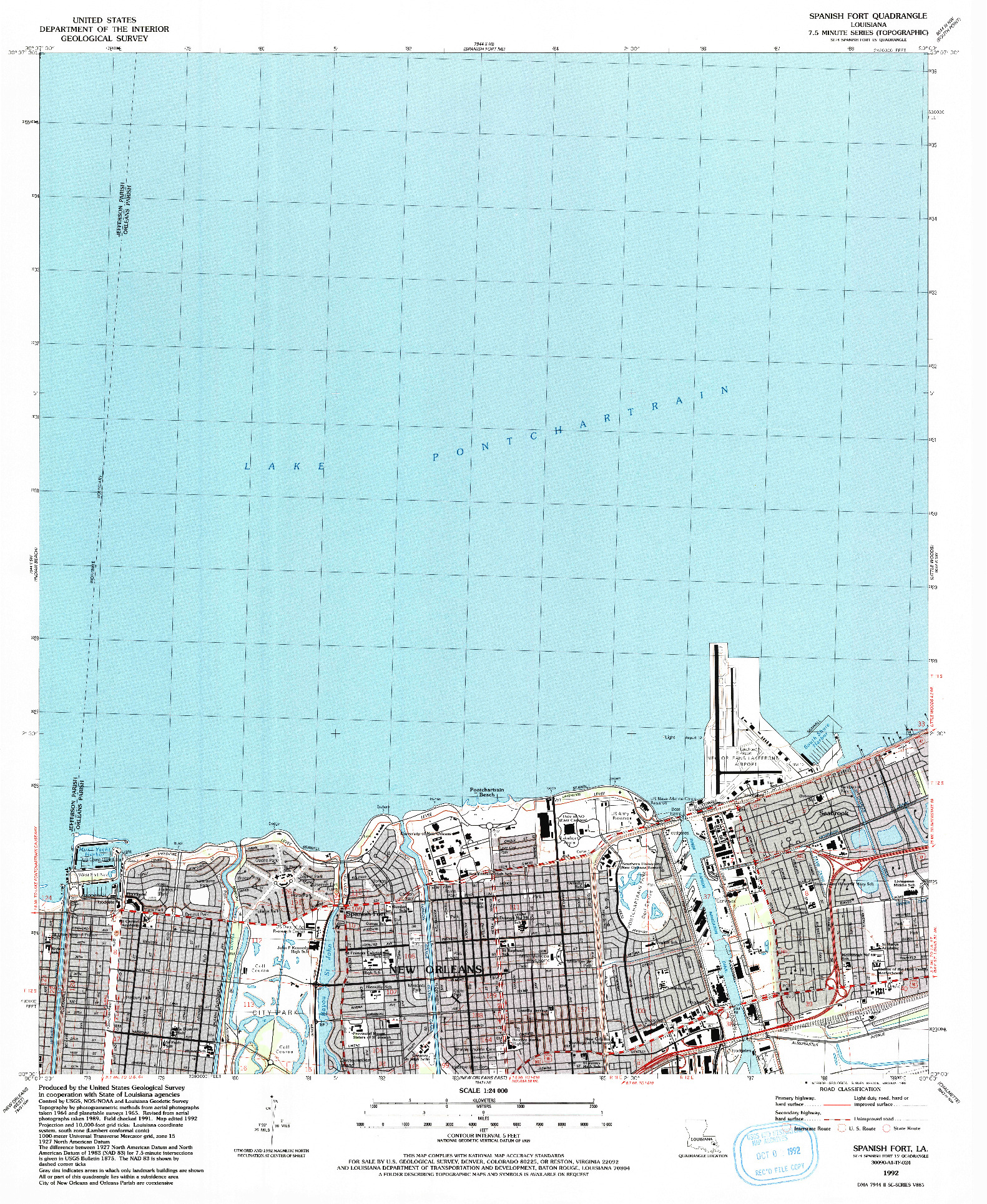 USGS 1:24000-SCALE QUADRANGLE FOR SPANISH FORT, LA 1992