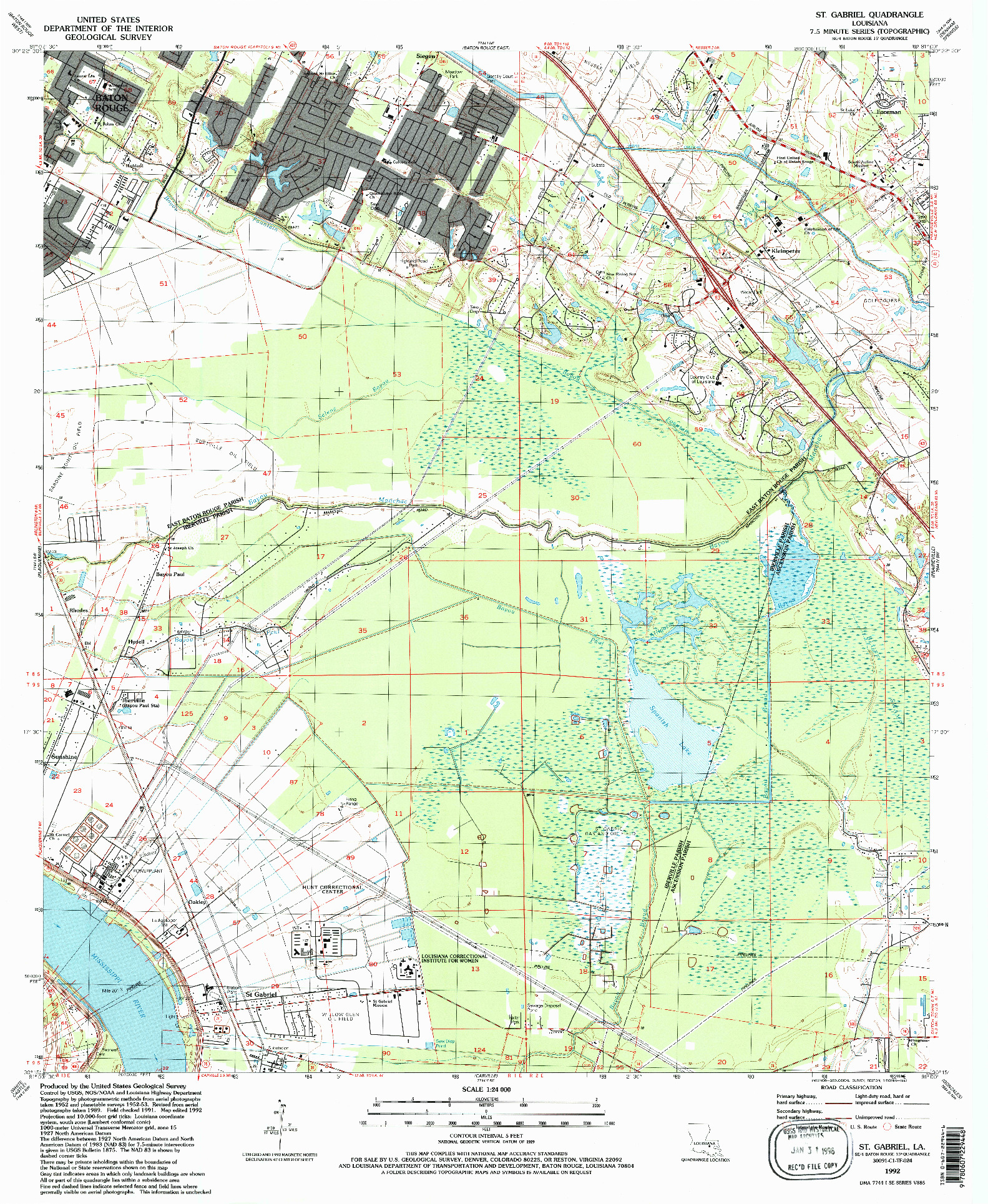 USGS 1:24000-SCALE QUADRANGLE FOR ST. GABRIEL, LA 1992