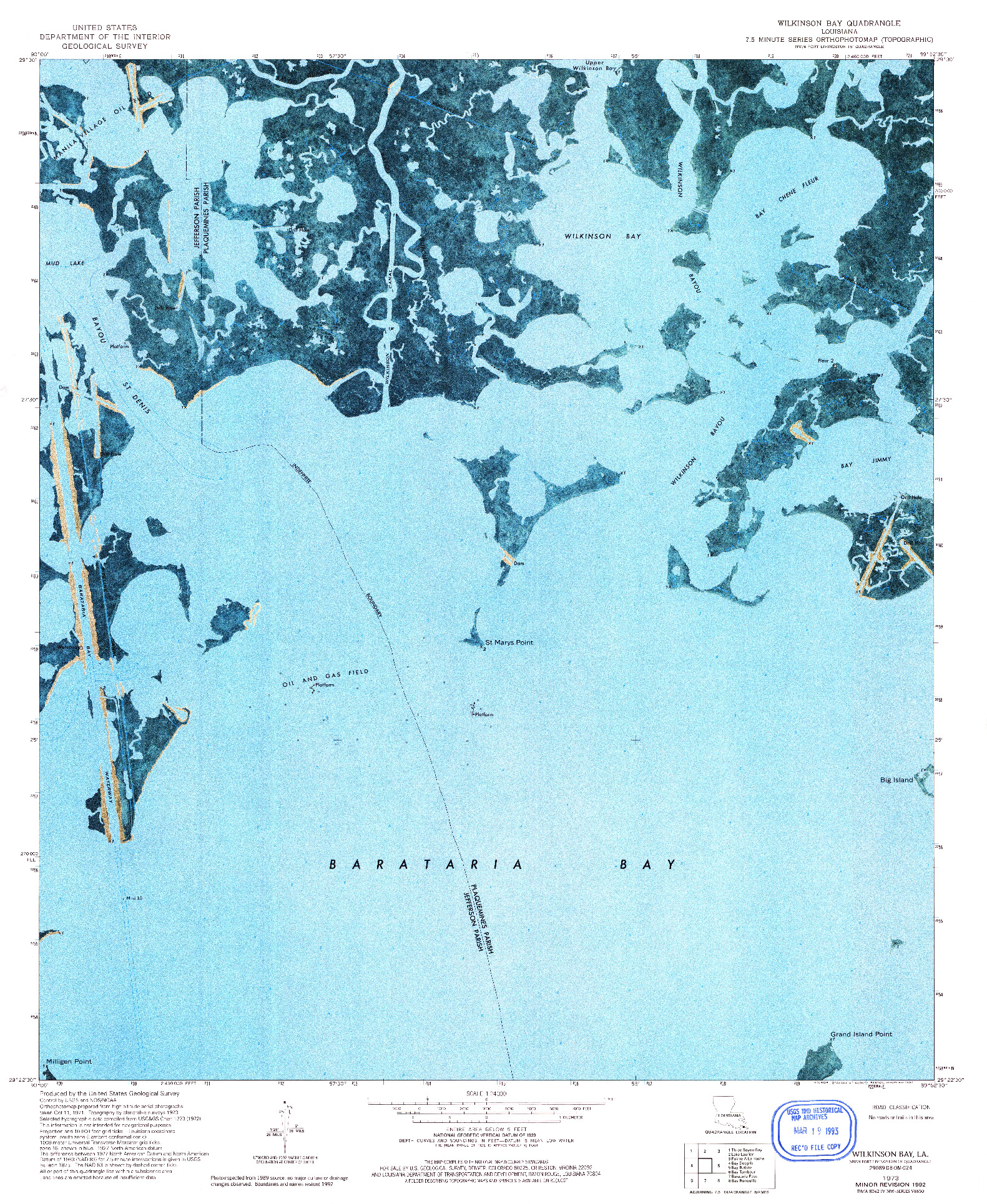 USGS 1:24000-SCALE QUADRANGLE FOR WILKINSON BAY, LA 1973