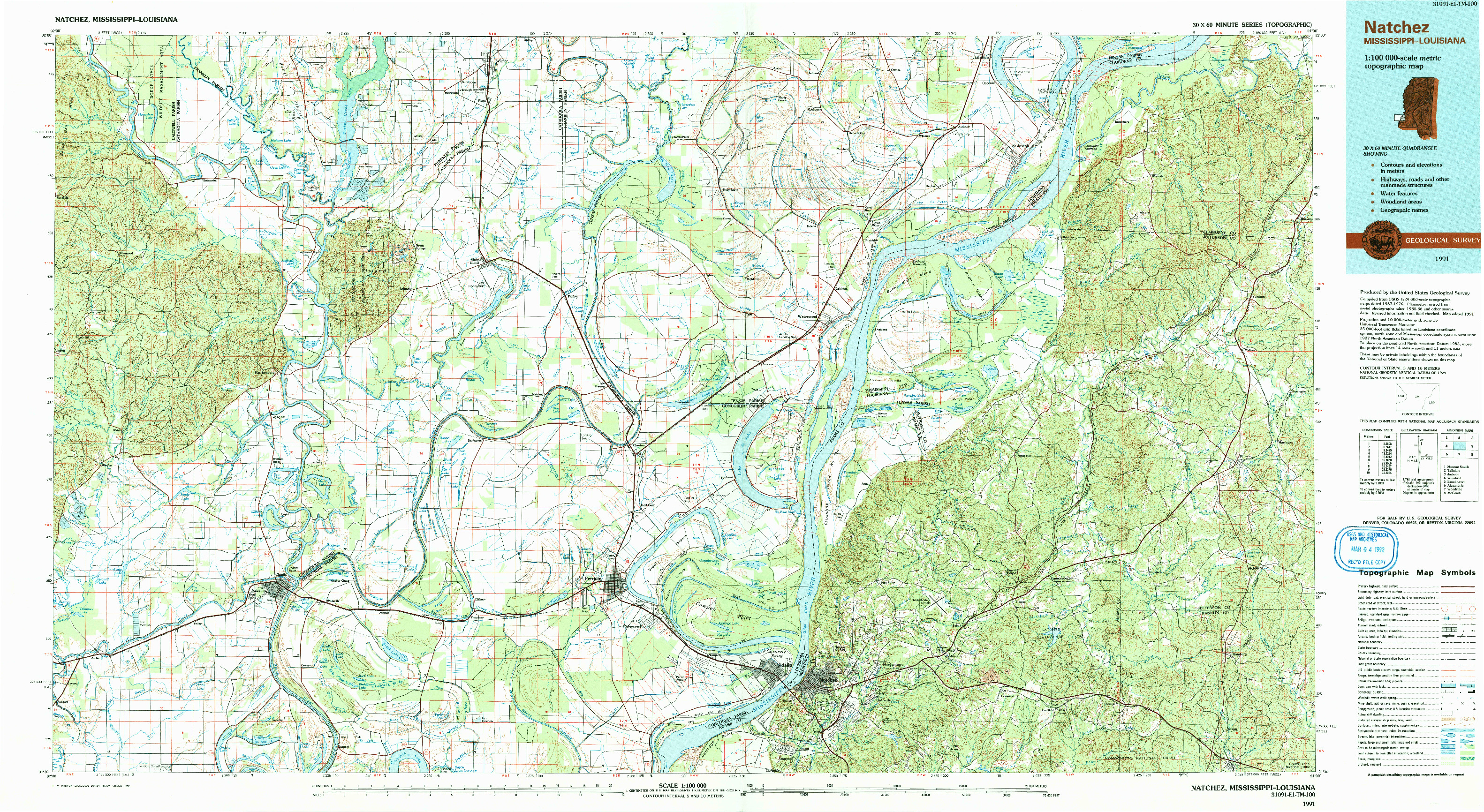 USGS 1:100000-SCALE QUADRANGLE FOR NATCHEZ, MS 1991