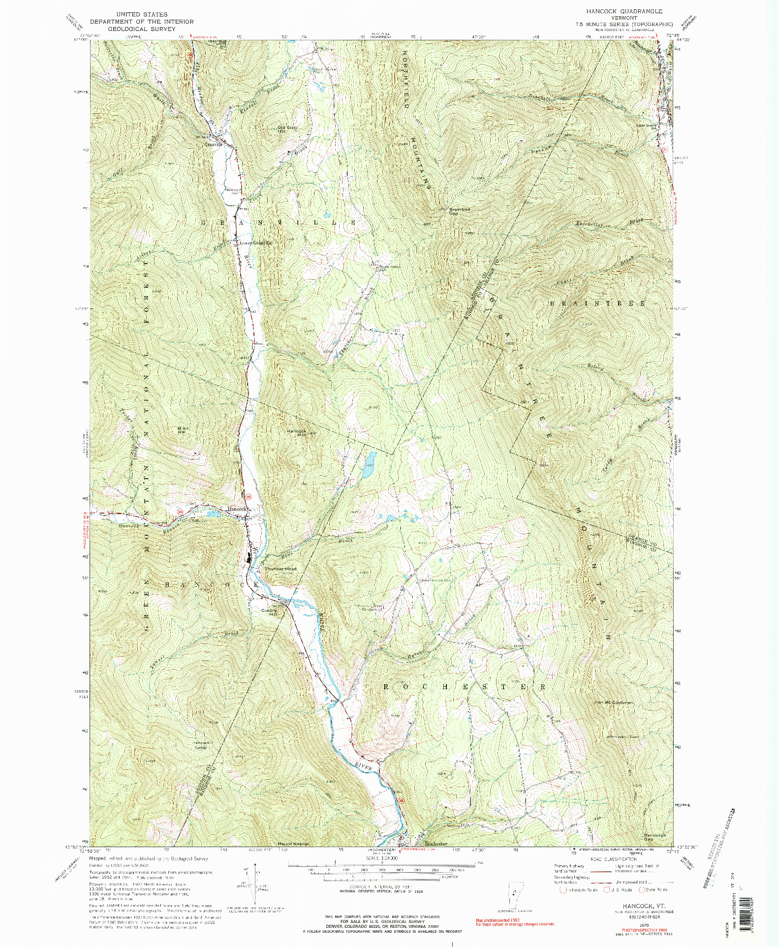 USGS 1:24000-SCALE QUADRANGLE FOR HANCOCK, VT 1970