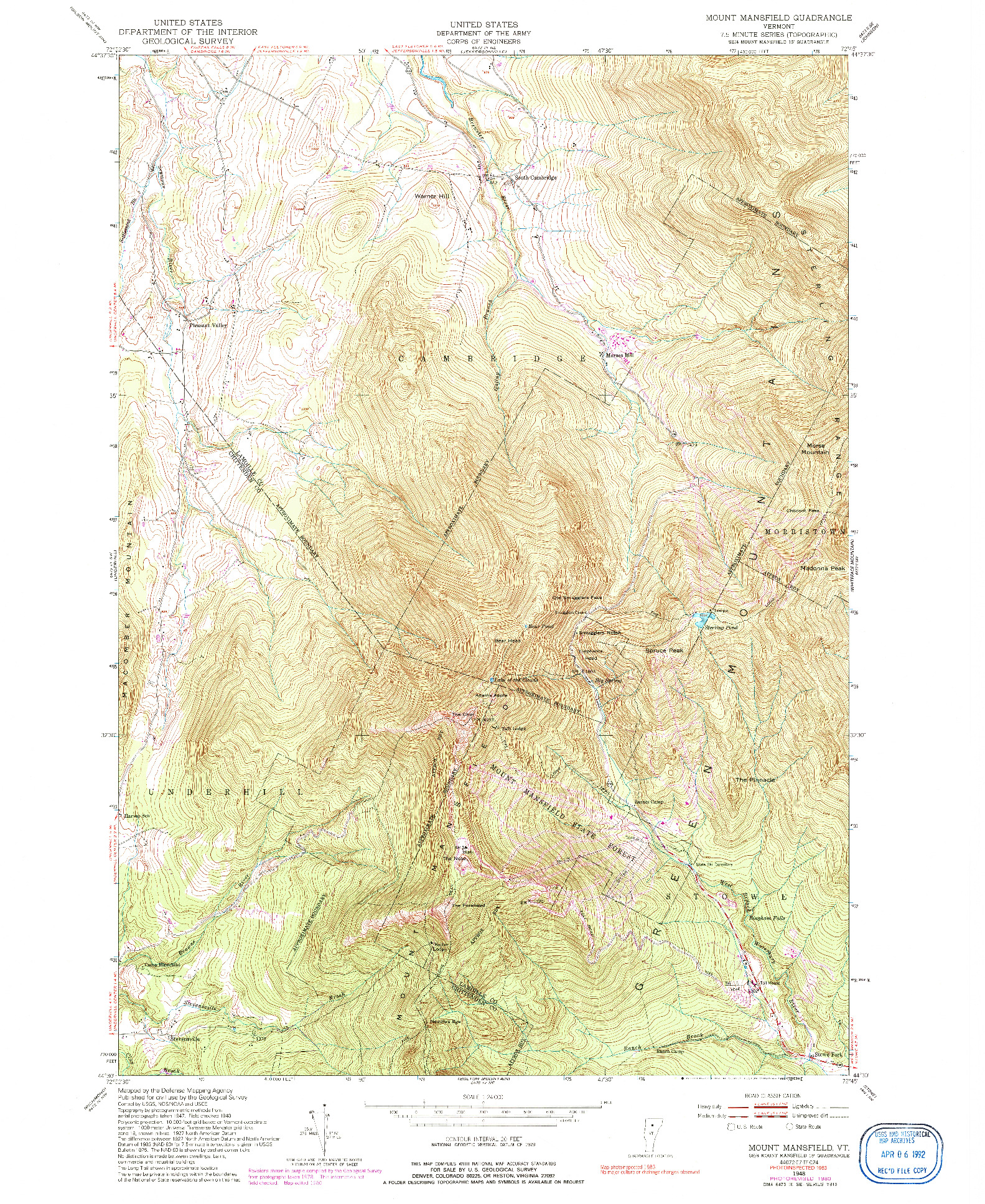 USGS 1:24000-SCALE QUADRANGLE FOR MOUNT MANSFIELD, VT 1948