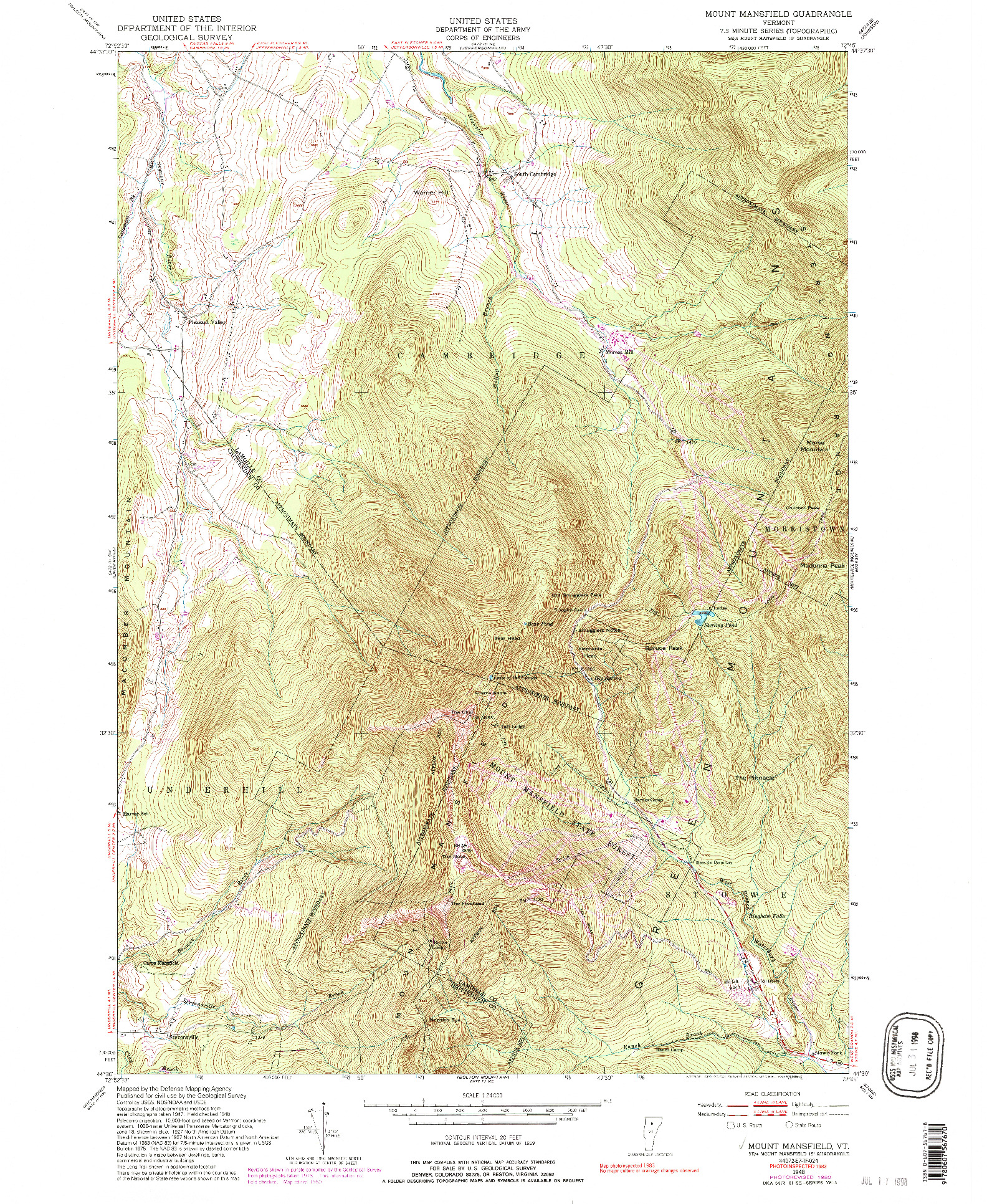 USGS 1:24000-SCALE QUADRANGLE FOR MOUNT MANSFIELD, VT 1948