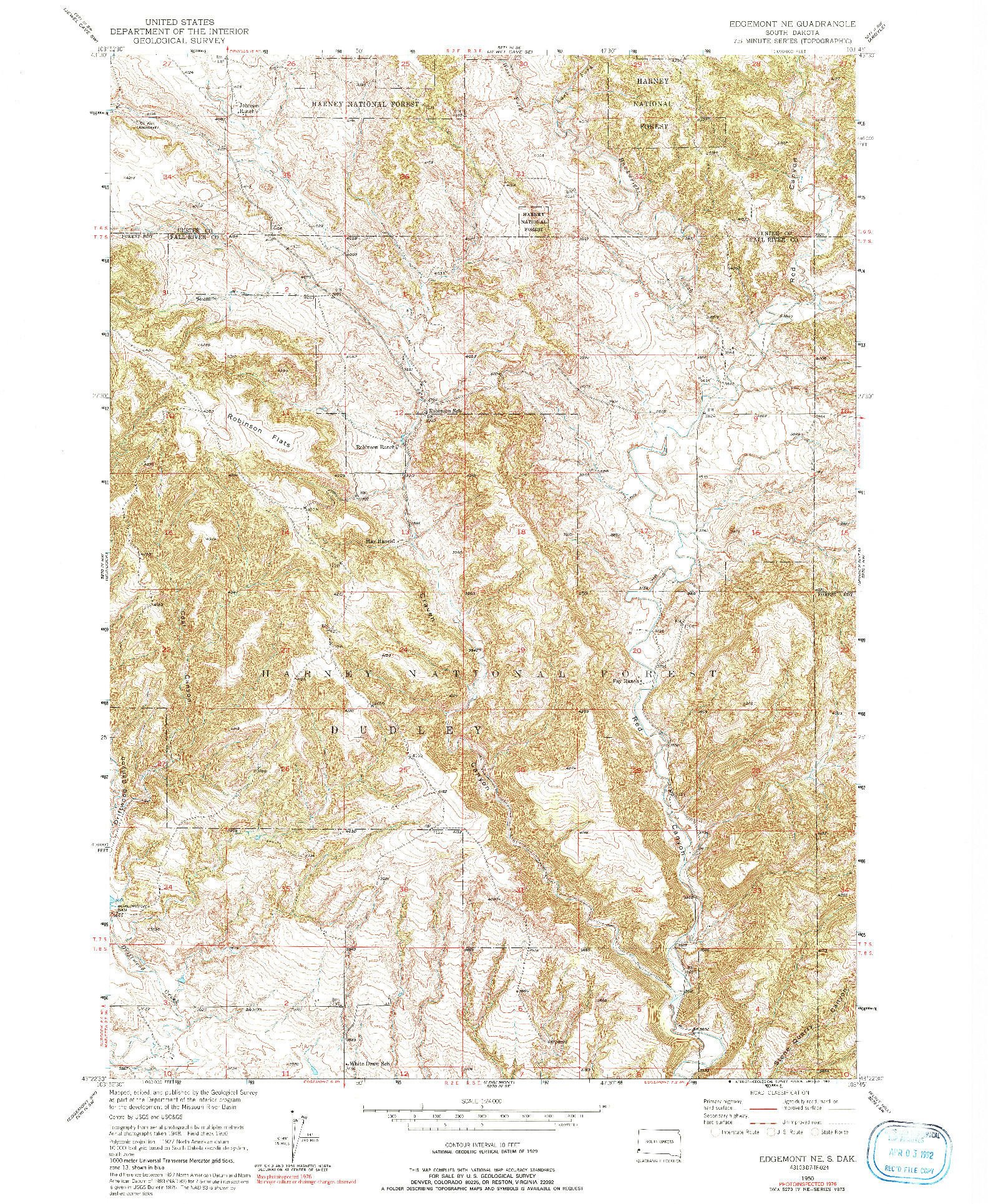 USGS 1:24000-SCALE QUADRANGLE FOR EDGEMONT NE, SD 1950