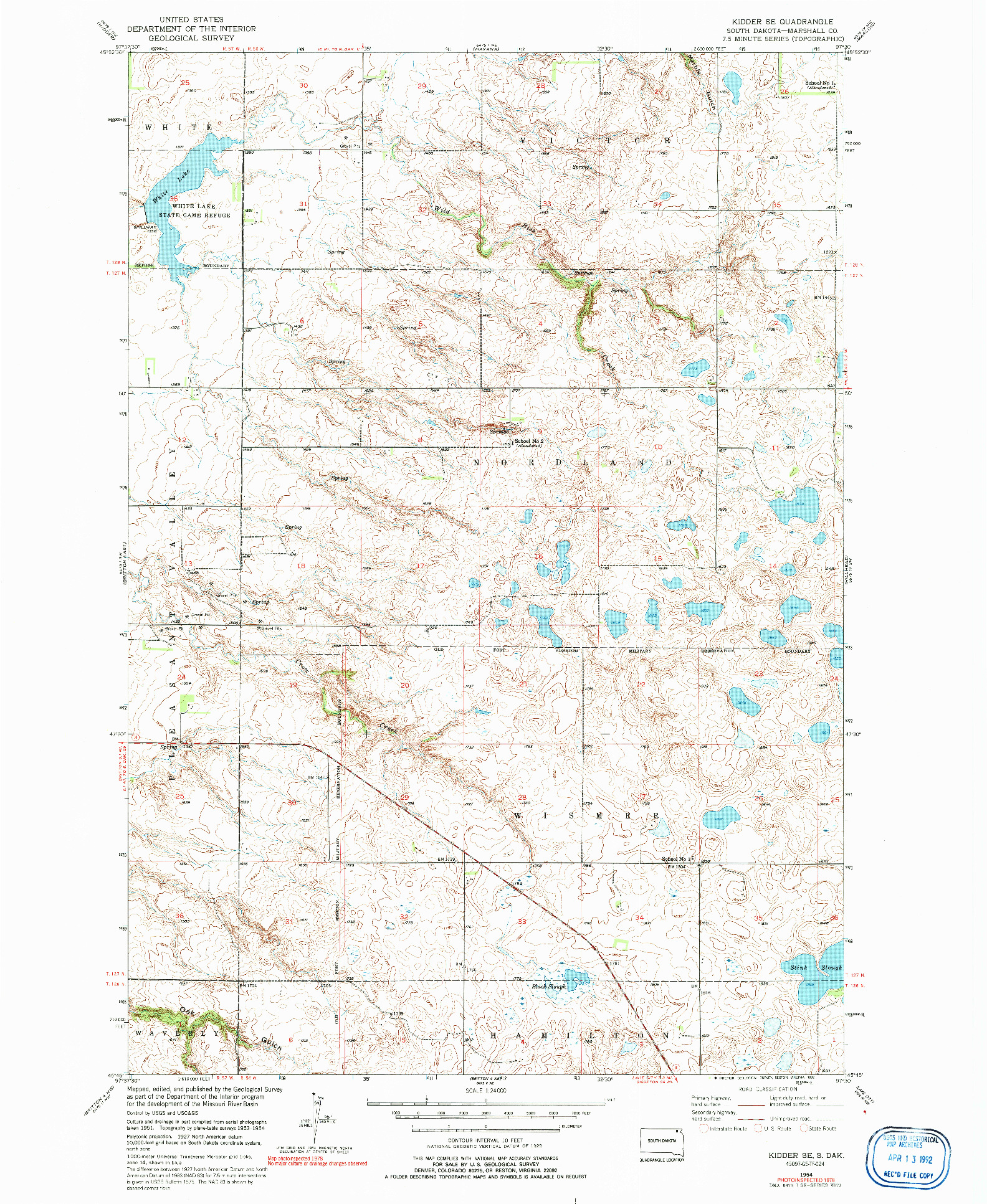 USGS 1:24000-SCALE QUADRANGLE FOR KIDDER SE, SD 1954