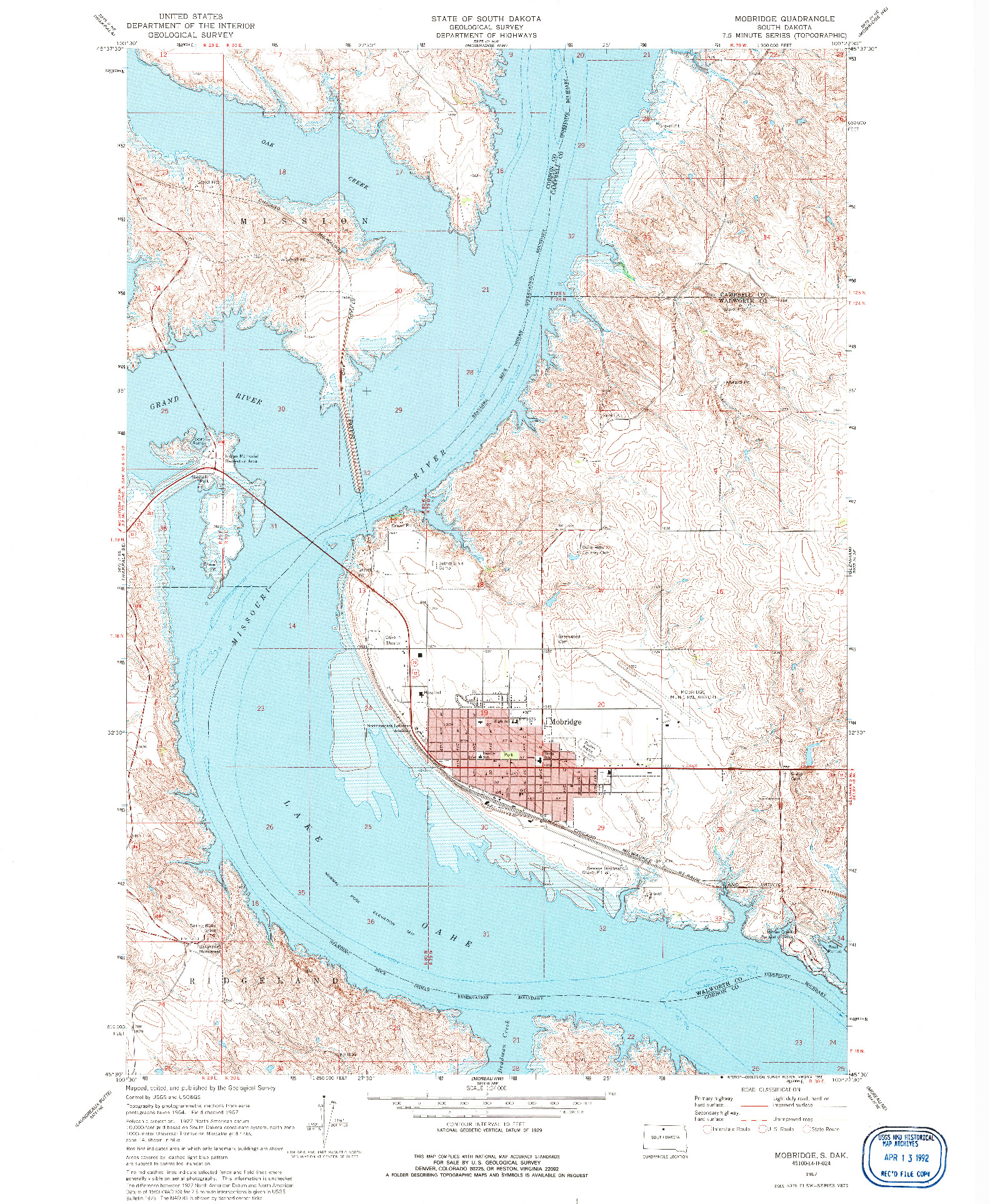 USGS 1:24000-SCALE QUADRANGLE FOR MOBRIDGE, SD 1967